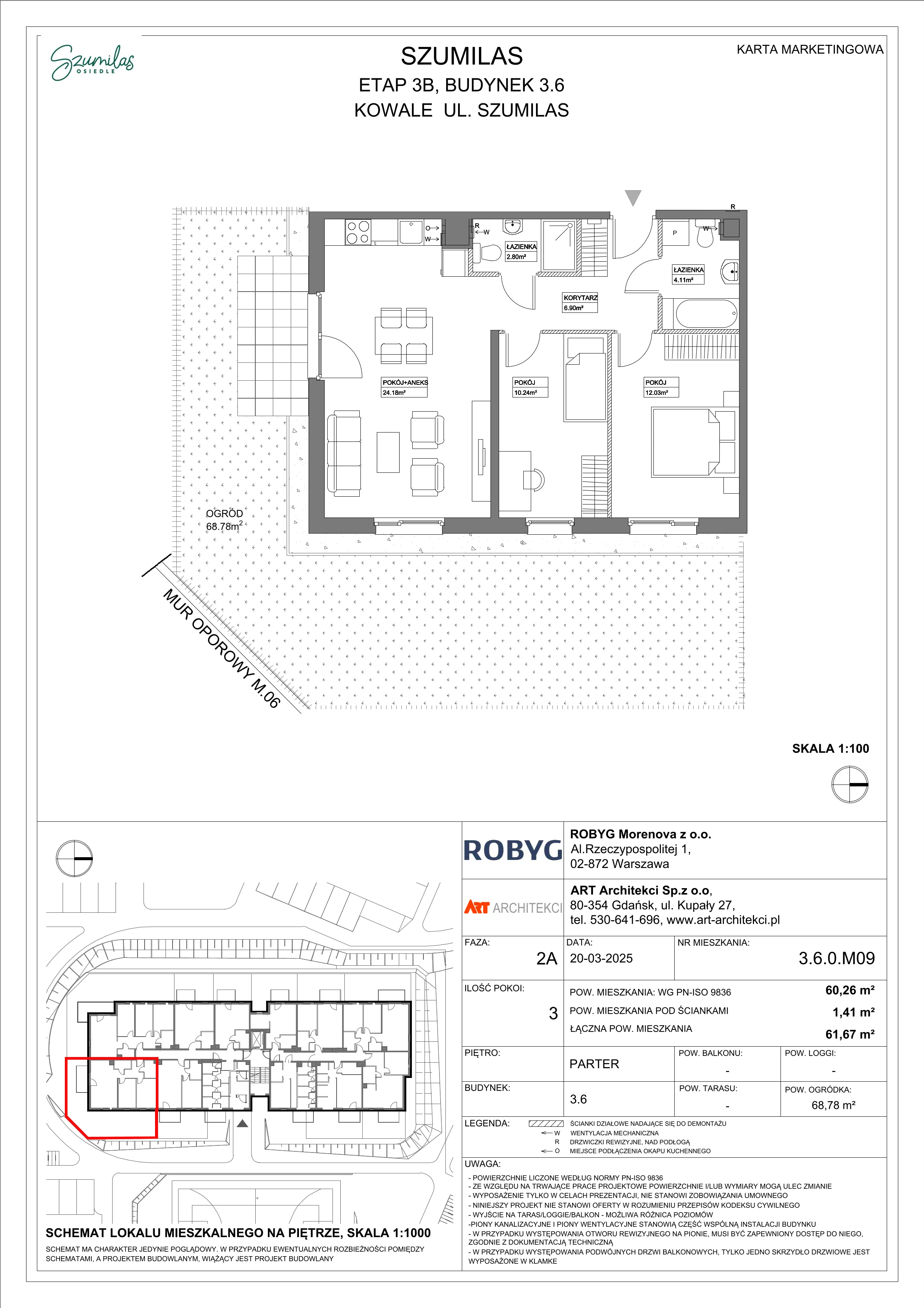 3 pokoje, mieszkanie 60,26 m², parter, oferta nr 3.6.0M09, Szumilas, Kowale, ul. Magazynowa