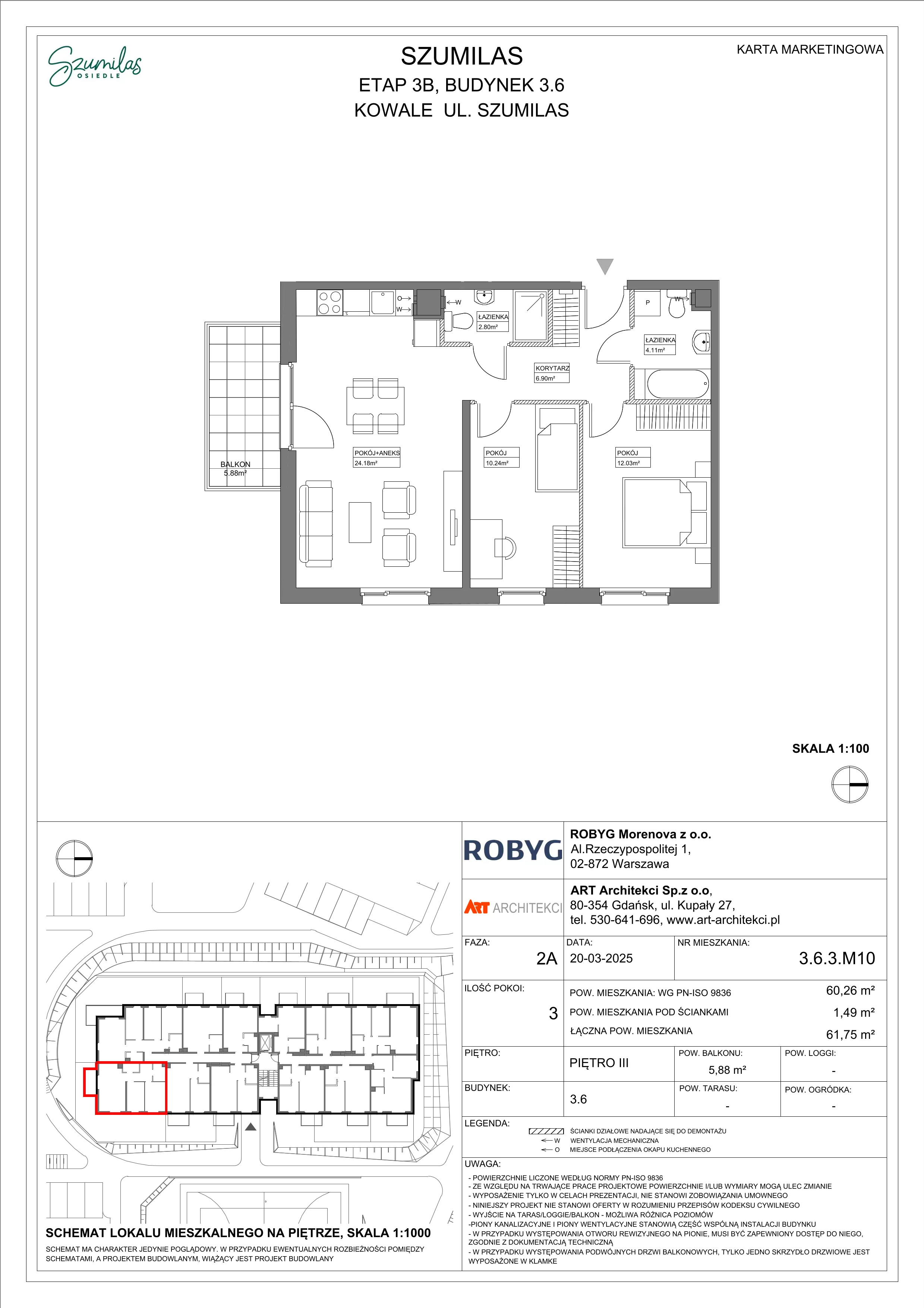 3 pokoje, mieszkanie 60,26 m², piętro 3, oferta nr 3.6.3M10, Szumilas, Kowale, ul. Magazynowa