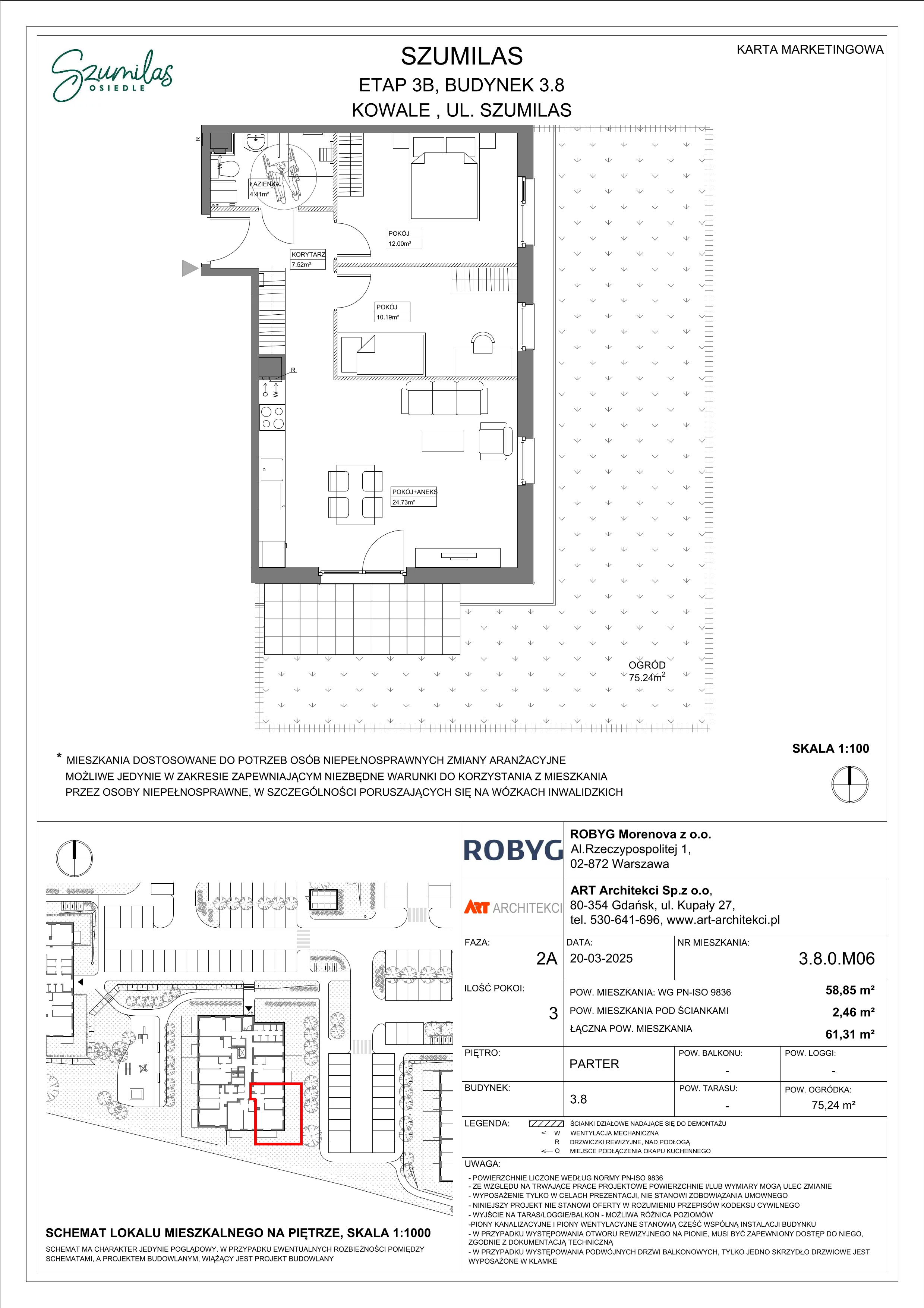 3 pokoje, mieszkanie 58,85 m², parter, oferta nr 3.8.0M06, Szumilas, Kowale, ul. Magazynowa