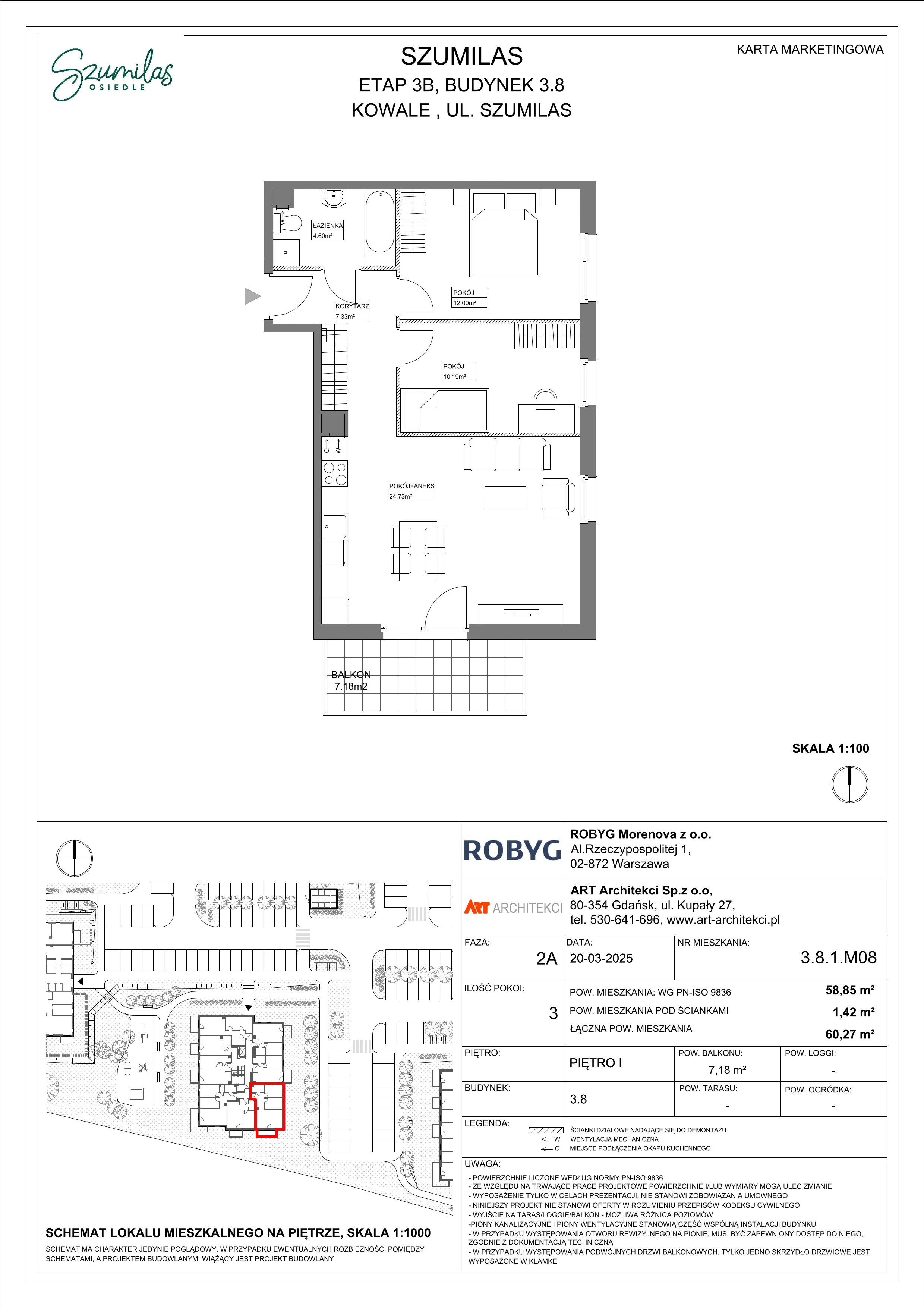 3 pokoje, mieszkanie 58,85 m², piętro 1, oferta nr 3.8.1M08, Szumilas, Kowale, ul. Magazynowa