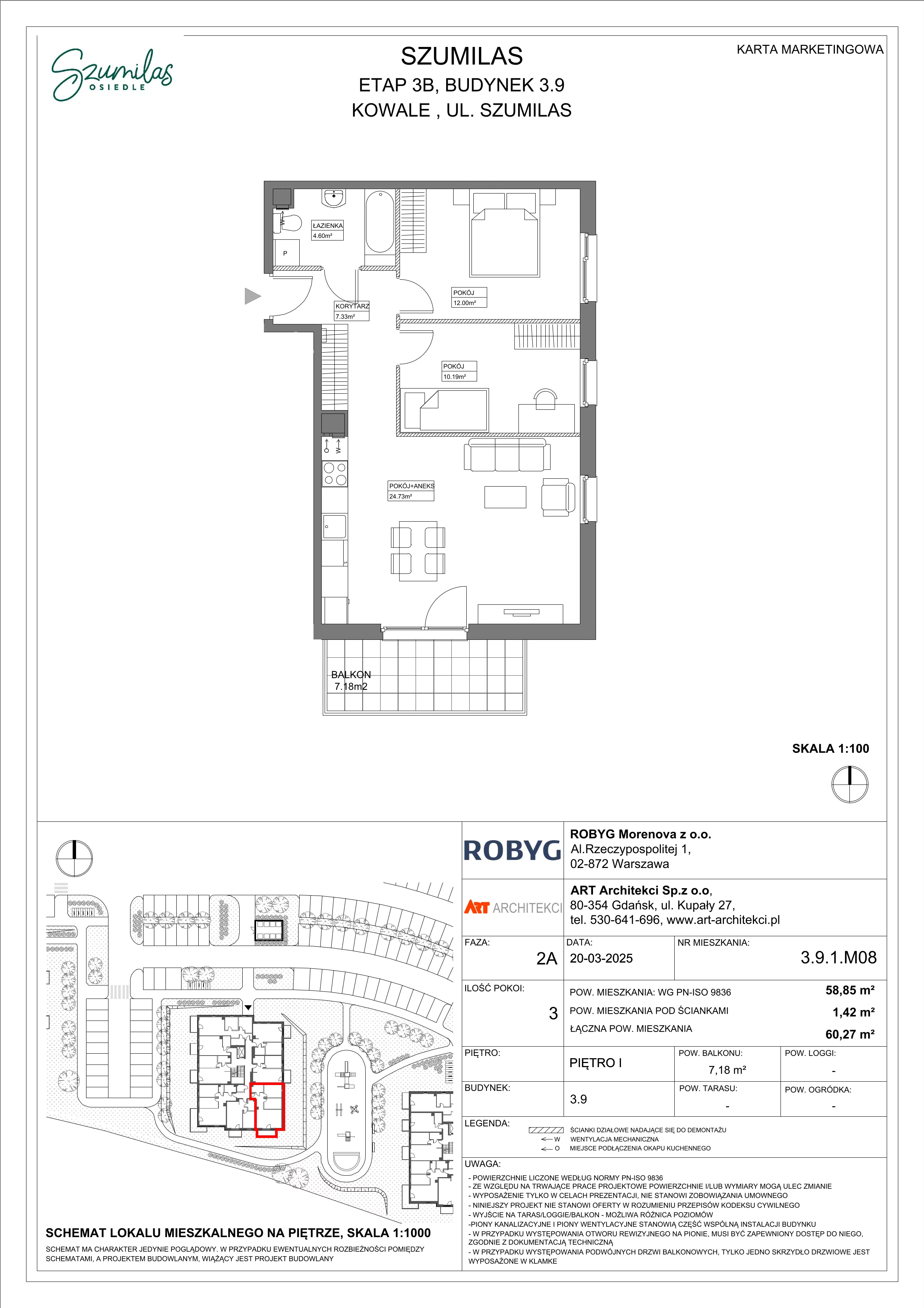 3 pokoje, mieszkanie 58,85 m², piętro 1, oferta nr 3.9.1M08, Szumilas, Kowale, ul. Magazynowa