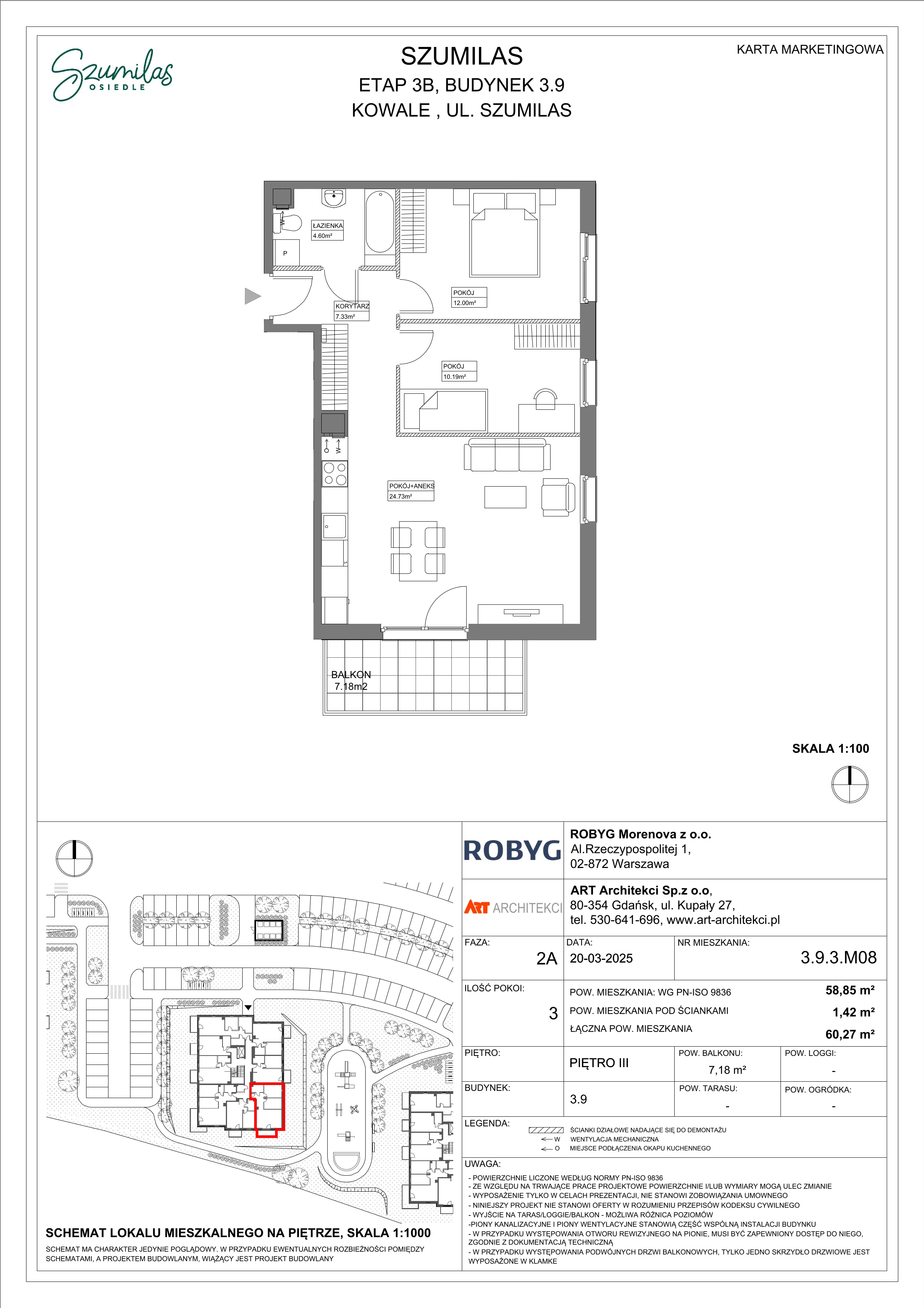 3 pokoje, mieszkanie 58,85 m², piętro 3, oferta nr 3.9.3M08, Szumilas, Kowale, ul. Magazynowa