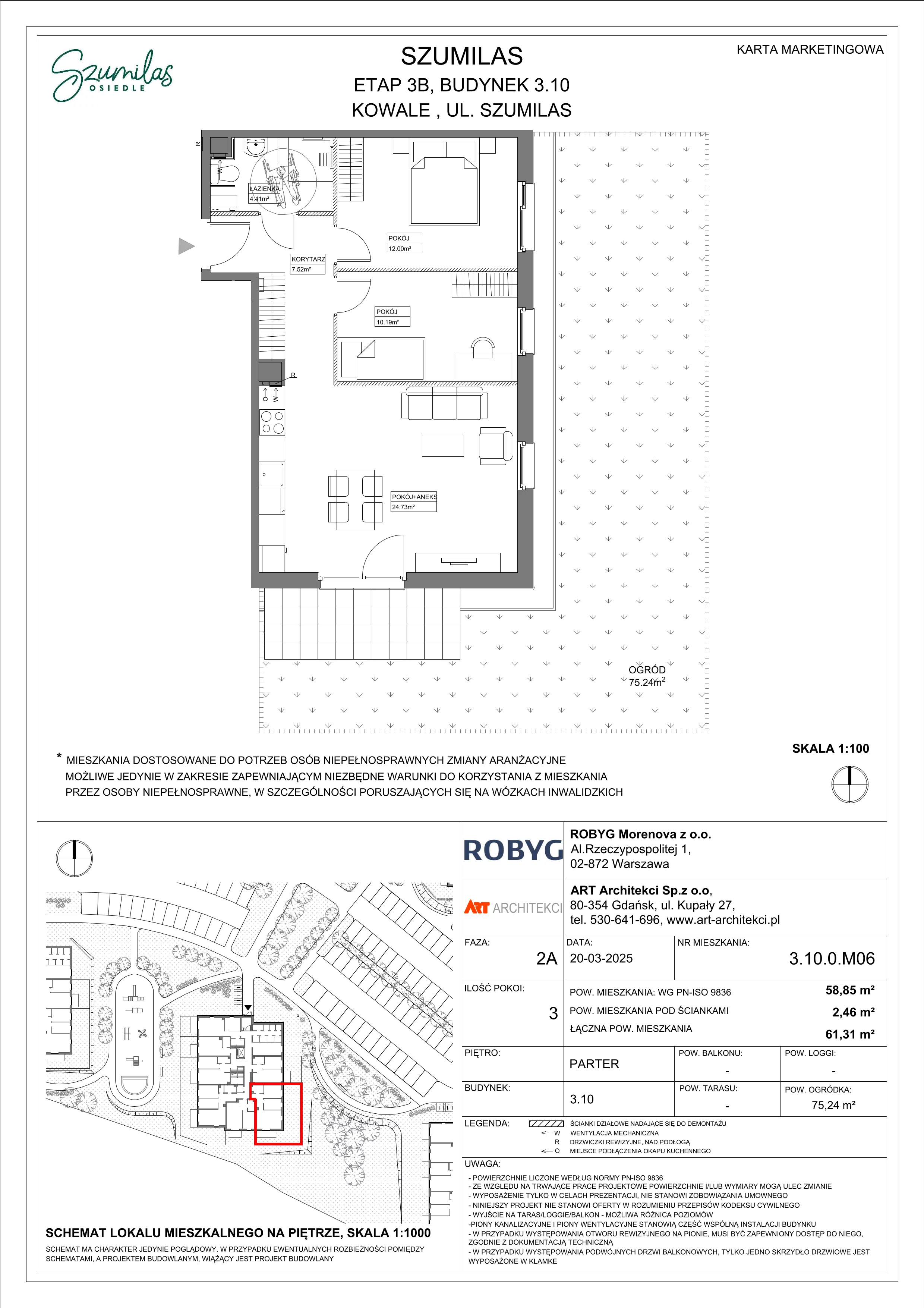 3 pokoje, mieszkanie 58,85 m², parter, oferta nr 3.10.0M06, Szumilas, Kowale, ul. Magazynowa