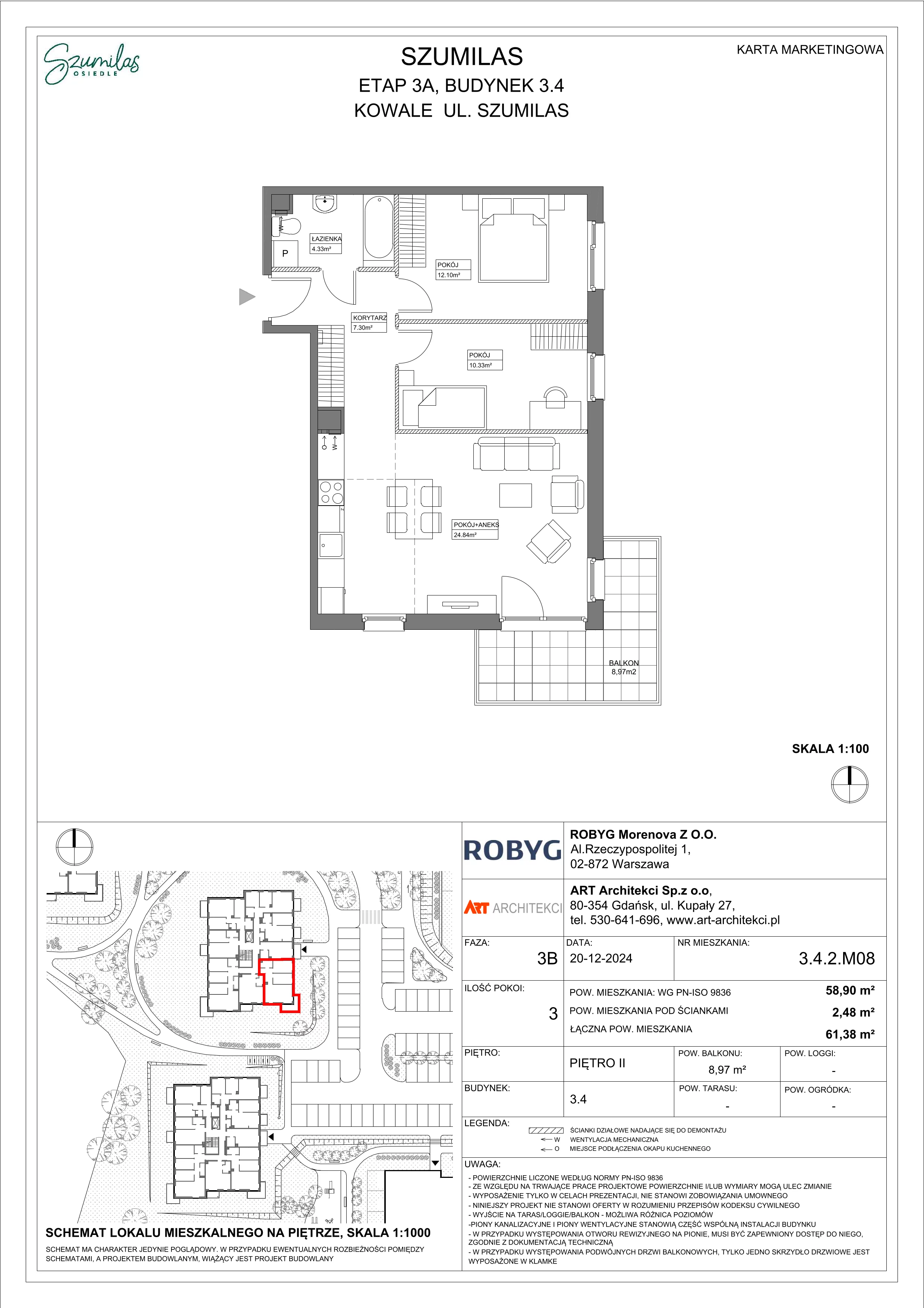 3 pokoje, mieszkanie 58,90 m², piętro 2, oferta nr 3.4.2M08, Szumilas, Kowale, ul. Magazynowa