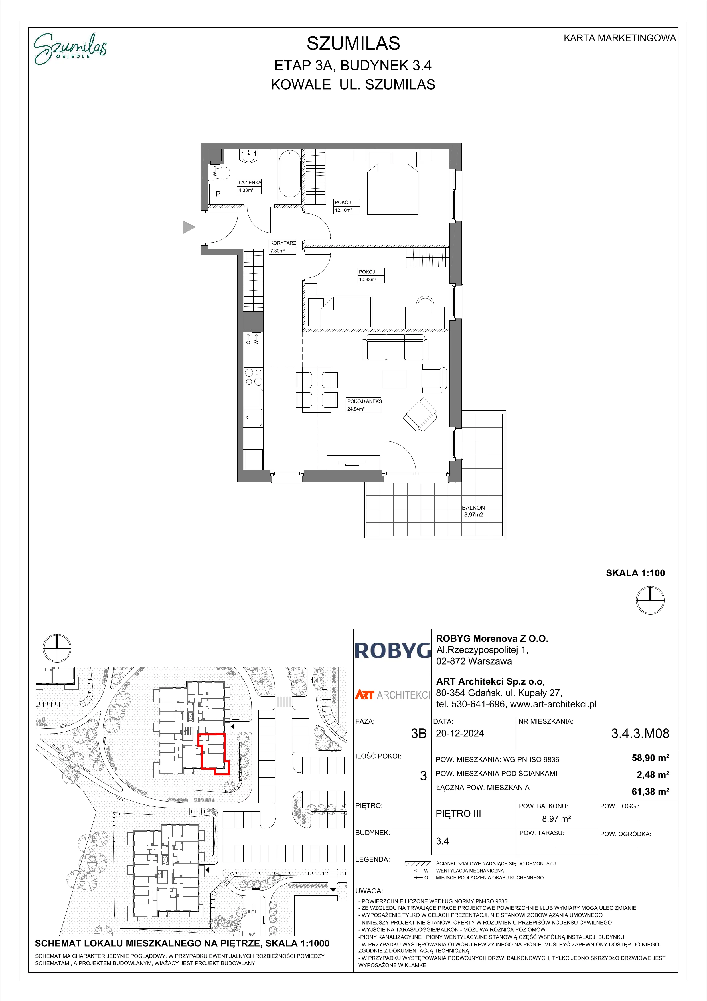 3 pokoje, mieszkanie 58,90 m², piętro 3, oferta nr 3.4.3M08, Szumilas, Kowale, ul. Magazynowa