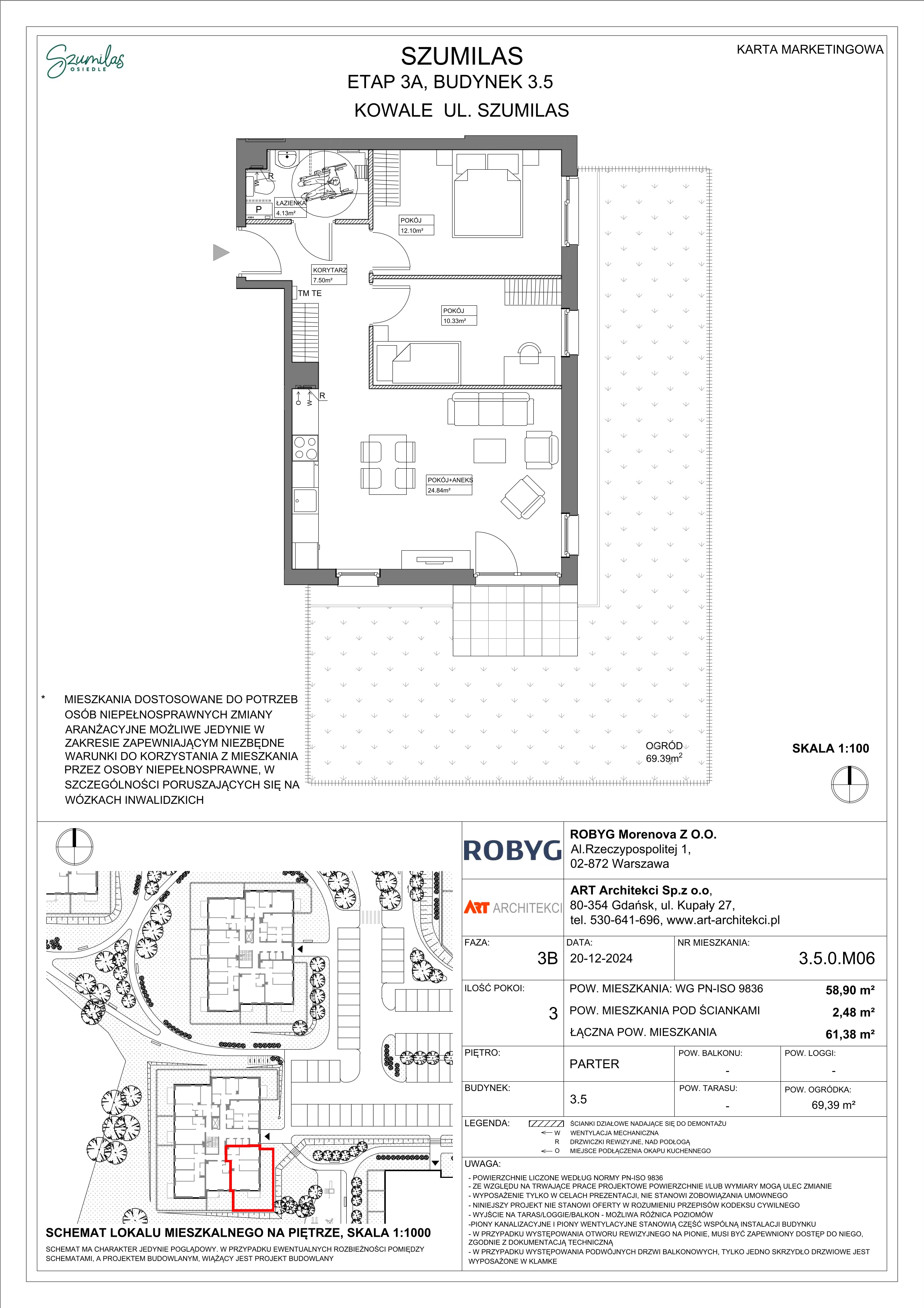 3 pokoje, mieszkanie 58,90 m², parter, oferta nr 3.5.0M06, Szumilas, Kowale, ul. Magazynowa