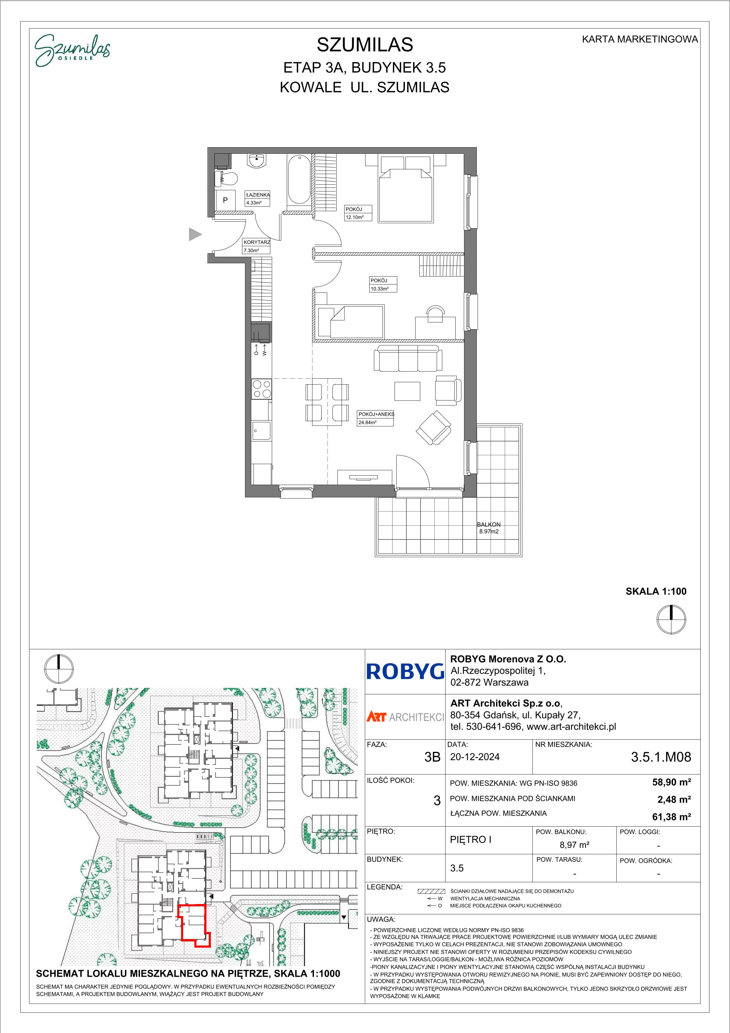 3 pokoje, mieszkanie 58,90 m², piętro 1, oferta nr 3.5.1M08, Szumilas, Kowale, ul. Magazynowa
