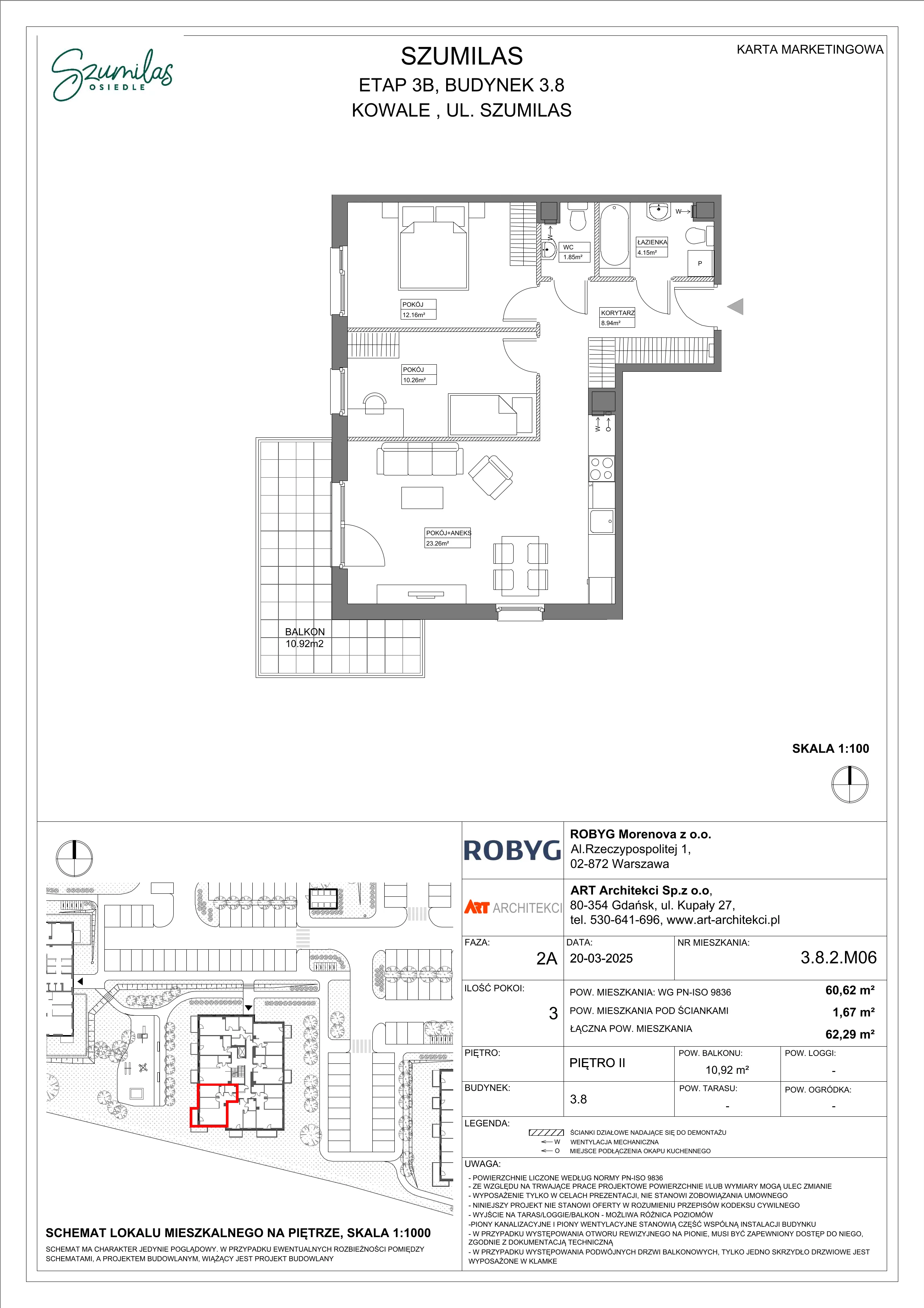 3 pokoje, mieszkanie 60,62 m², piętro 2, oferta nr 3.8.2M06, Szumilas, Kowale, ul. Magazynowa