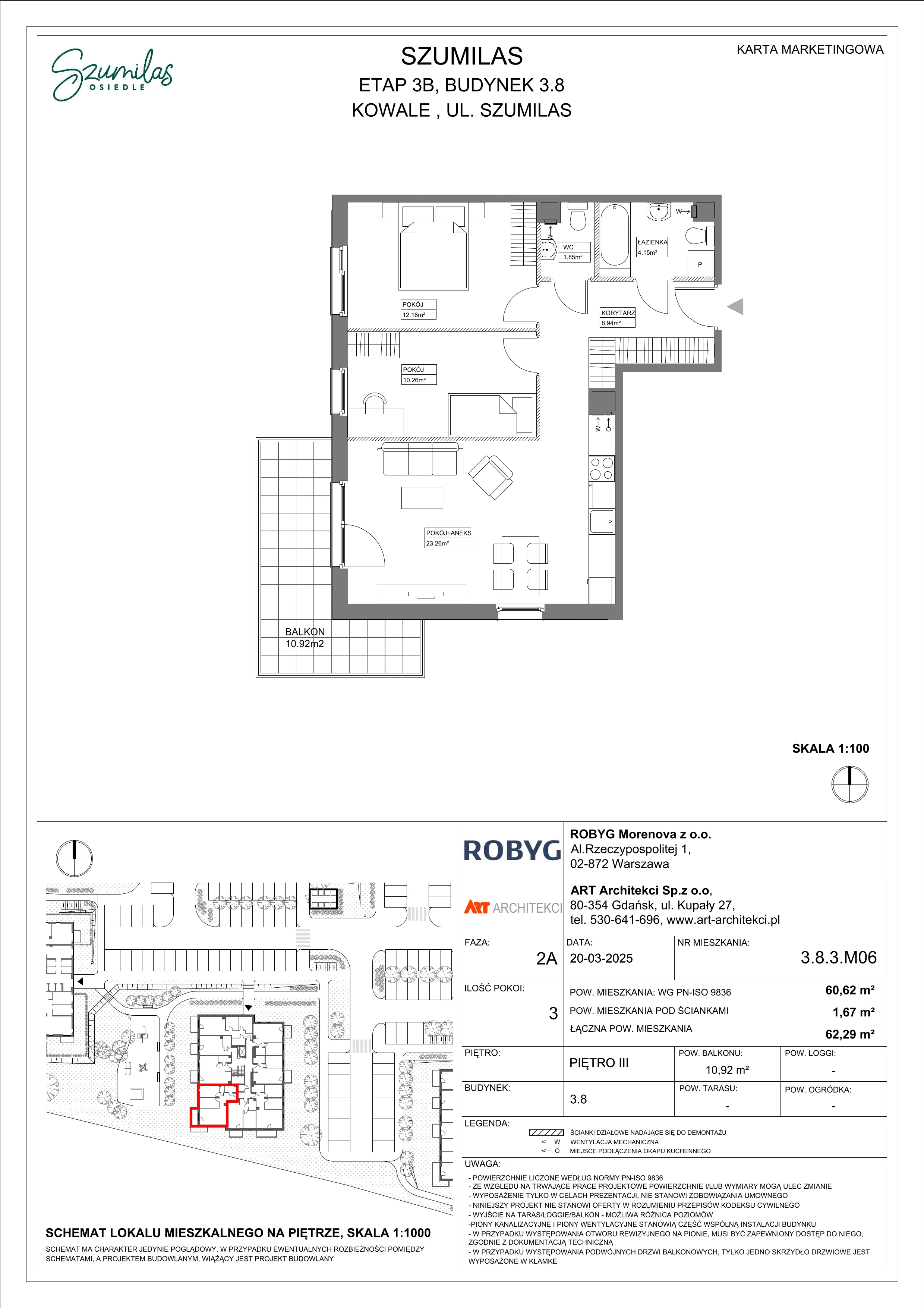 3 pokoje, mieszkanie 60,62 m², piętro 3, oferta nr 3.8.3M06, Szumilas, Kowale, ul. Magazynowa