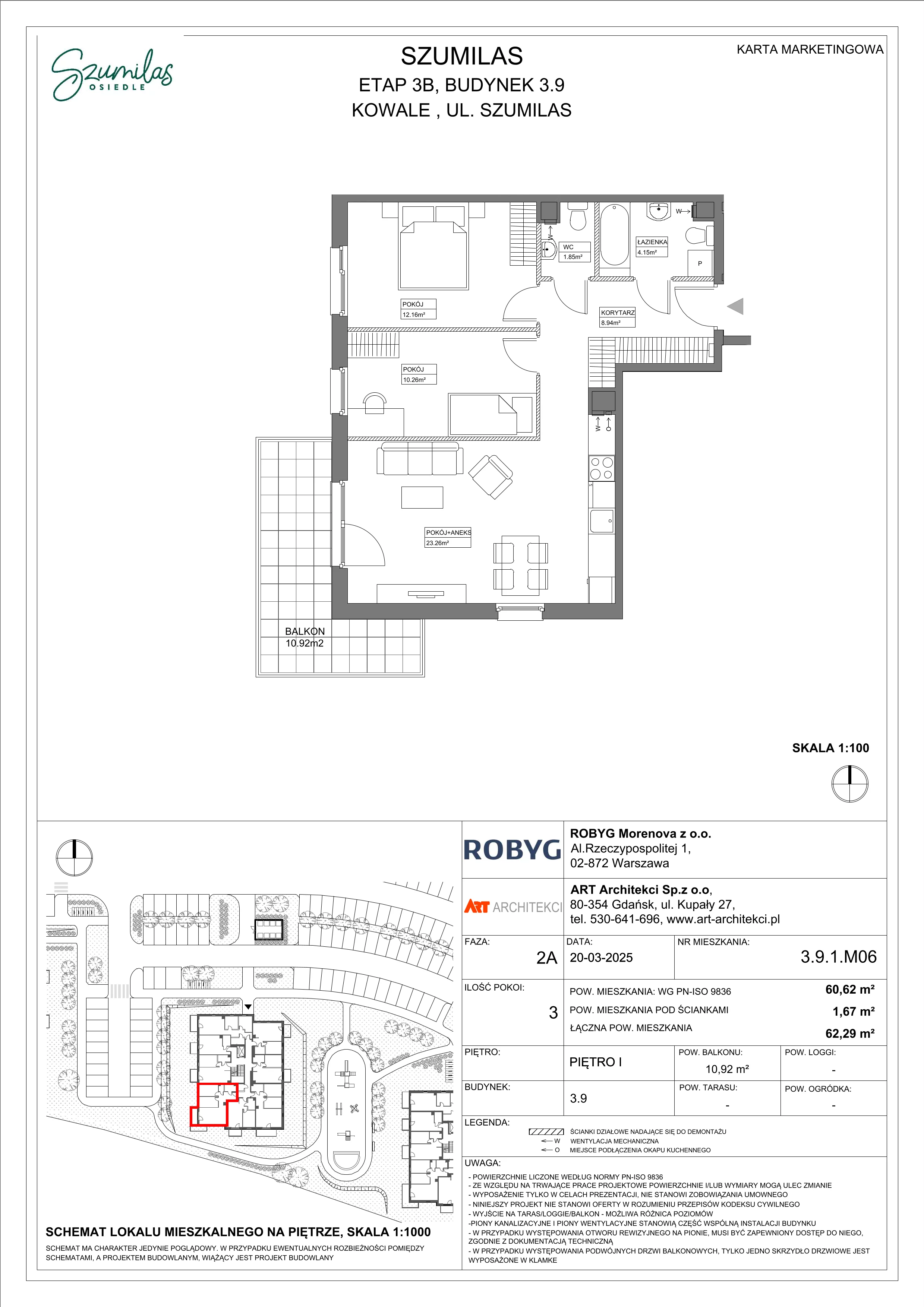 3 pokoje, mieszkanie 60,62 m², piętro 1, oferta nr 3.9.1M06, Szumilas, Kowale, ul. Magazynowa