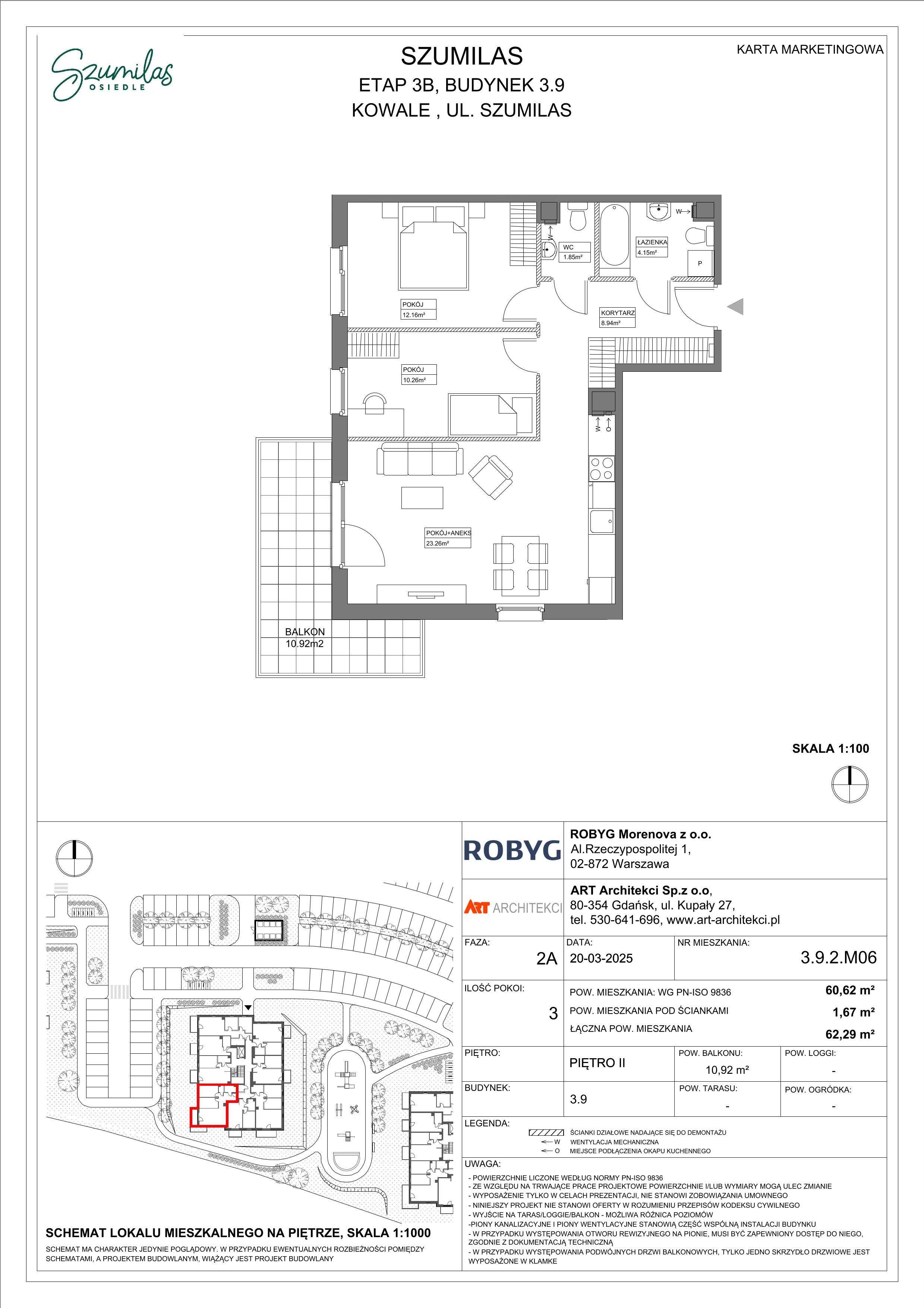 3 pokoje, mieszkanie 60,62 m², piętro 2, oferta nr 3.9.2M06, Szumilas, Kowale, ul. Magazynowa