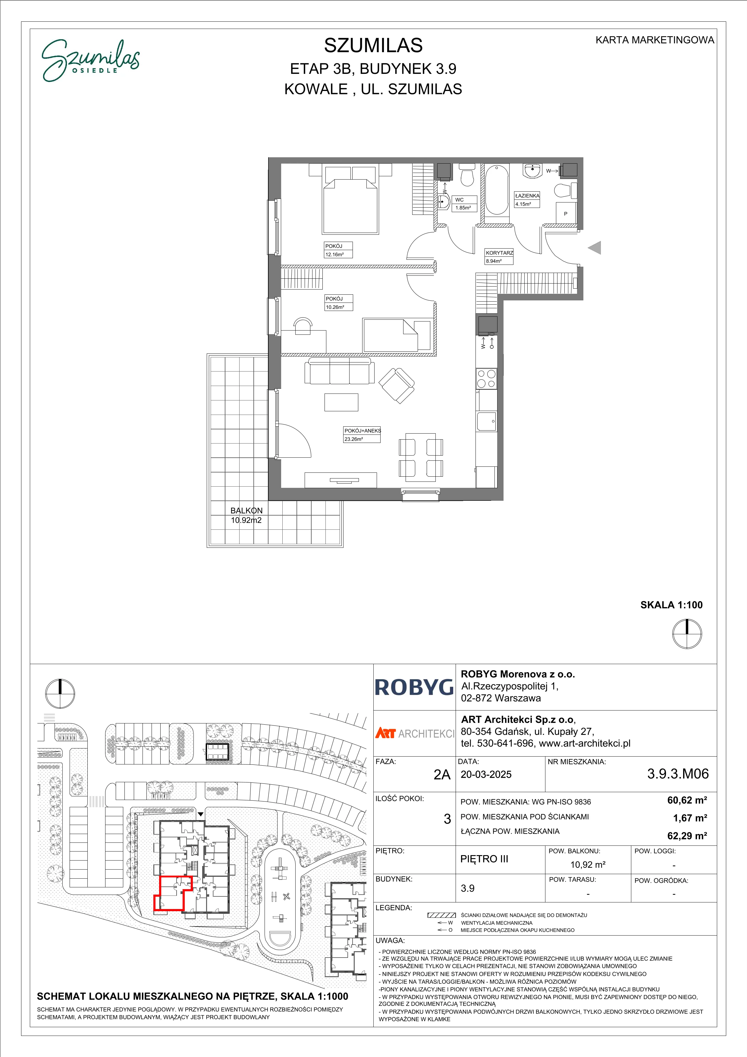 3 pokoje, mieszkanie 60,62 m², piętro 3, oferta nr 3.9.3M06, Szumilas, Kowale, ul. Magazynowa