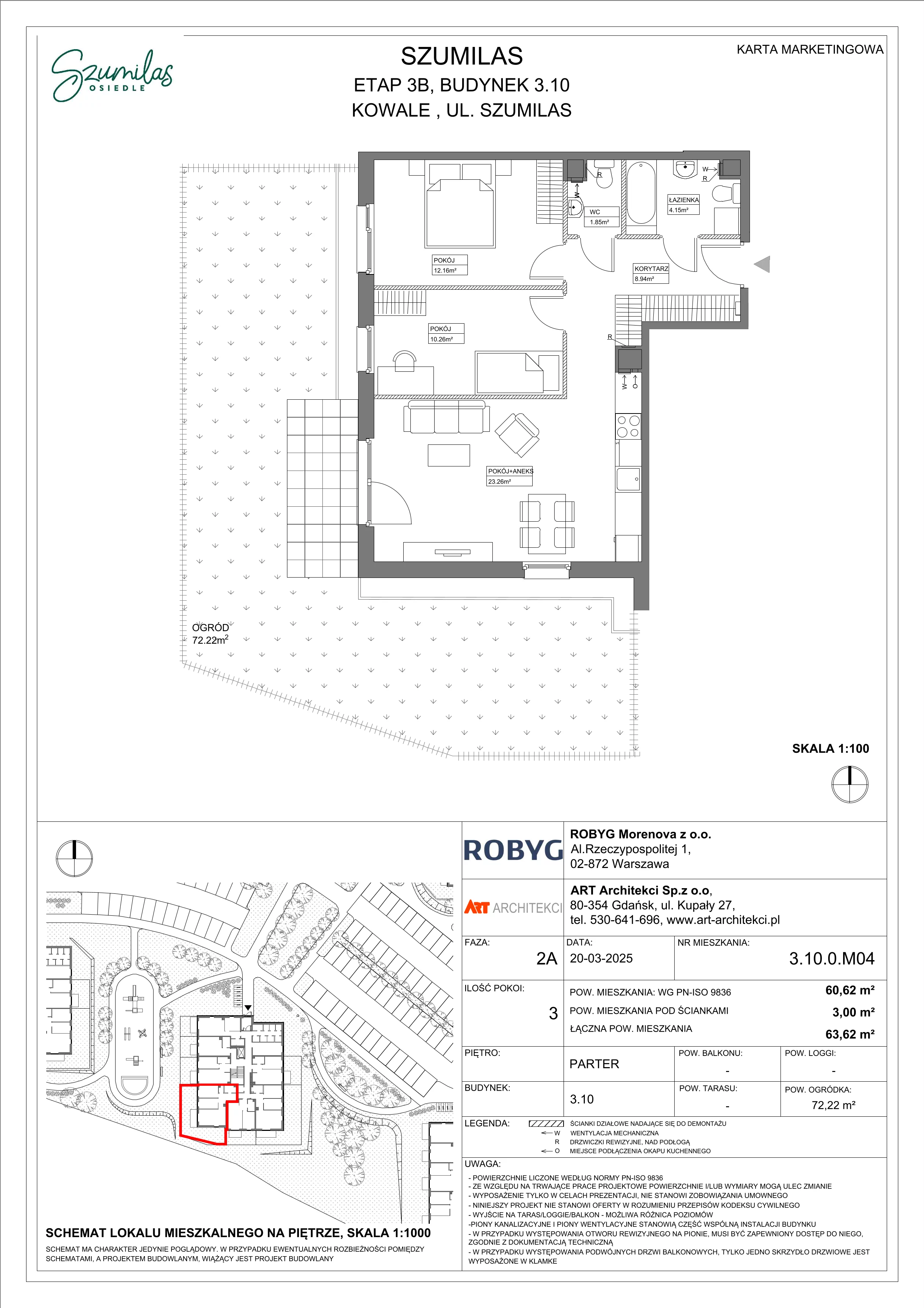 3 pokoje, mieszkanie 60,62 m², parter, oferta nr 3.10.0M04, Szumilas, Kowale, ul. Magazynowa