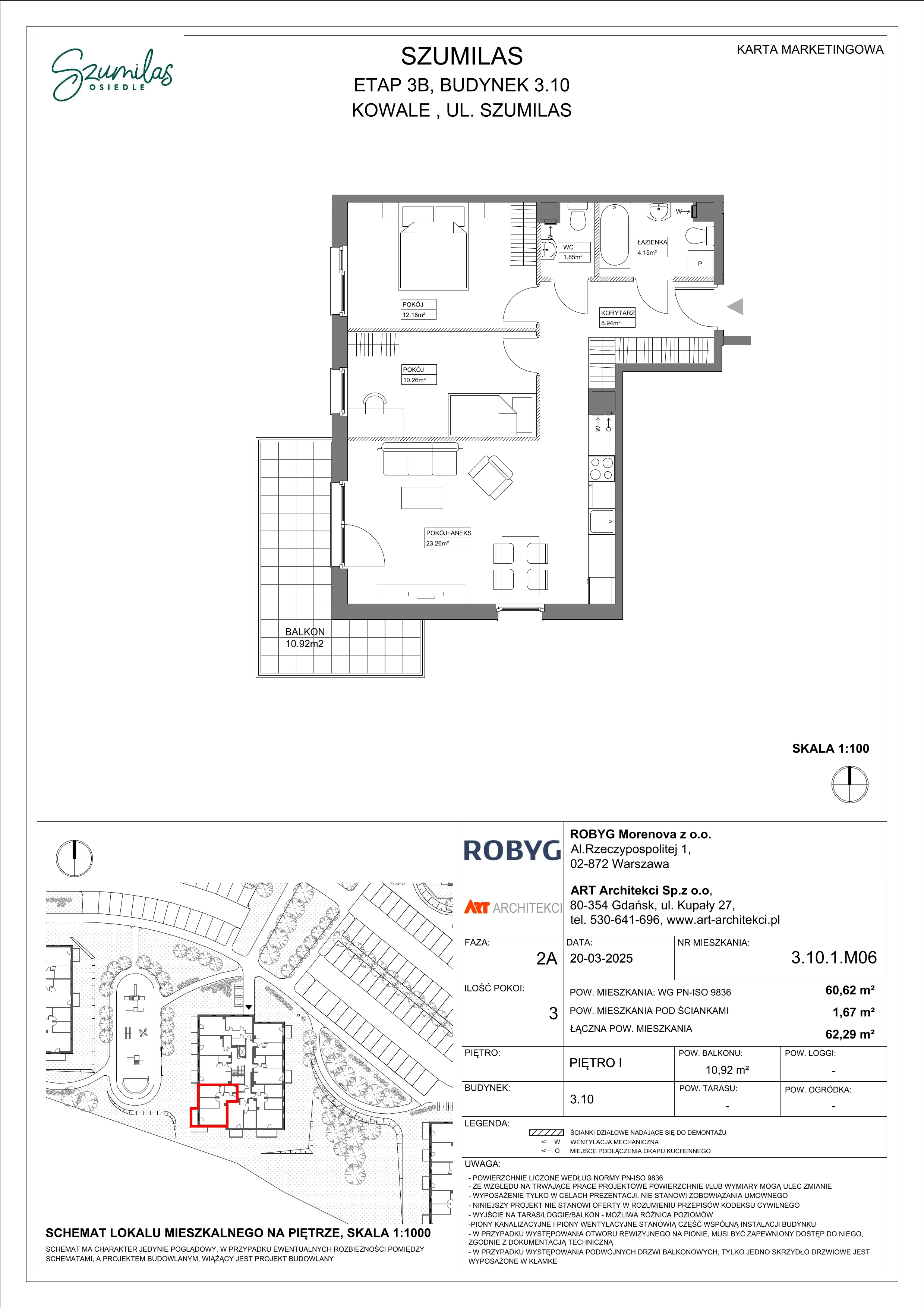 3 pokoje, mieszkanie 60,62 m², piętro 1, oferta nr 3.10.1M06, Szumilas, Kowale, ul. Magazynowa