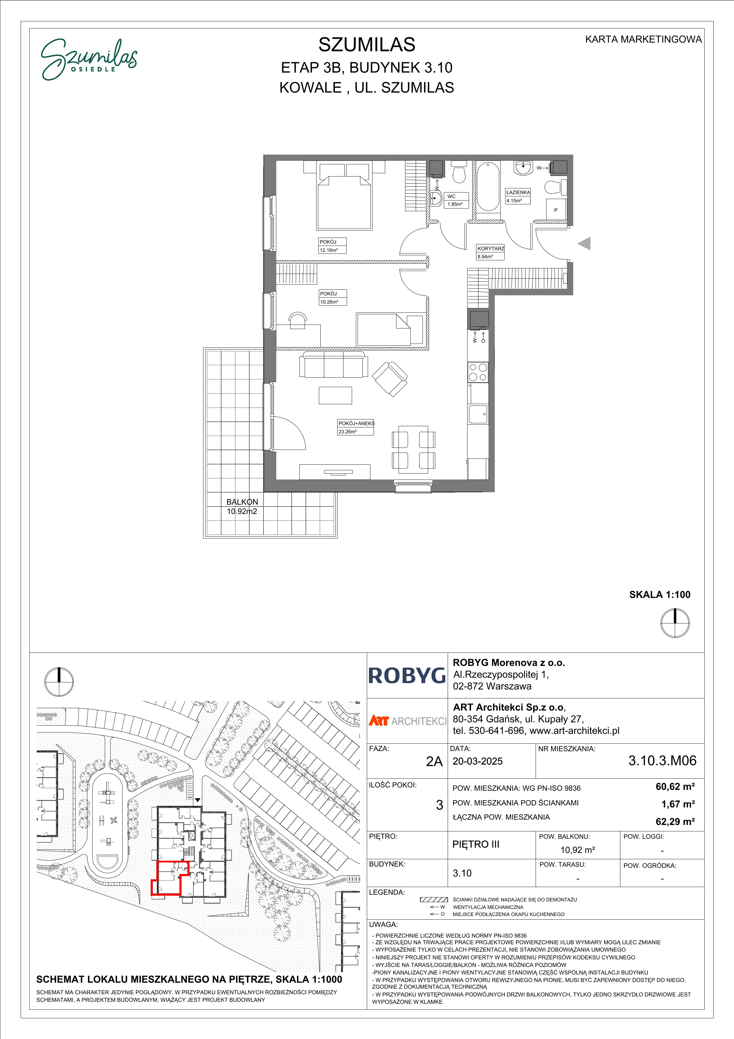 3 pokoje, mieszkanie 60,62 m², piętro 3, oferta nr 3.10.3M06, Szumilas, Kowale, ul. Magazynowa