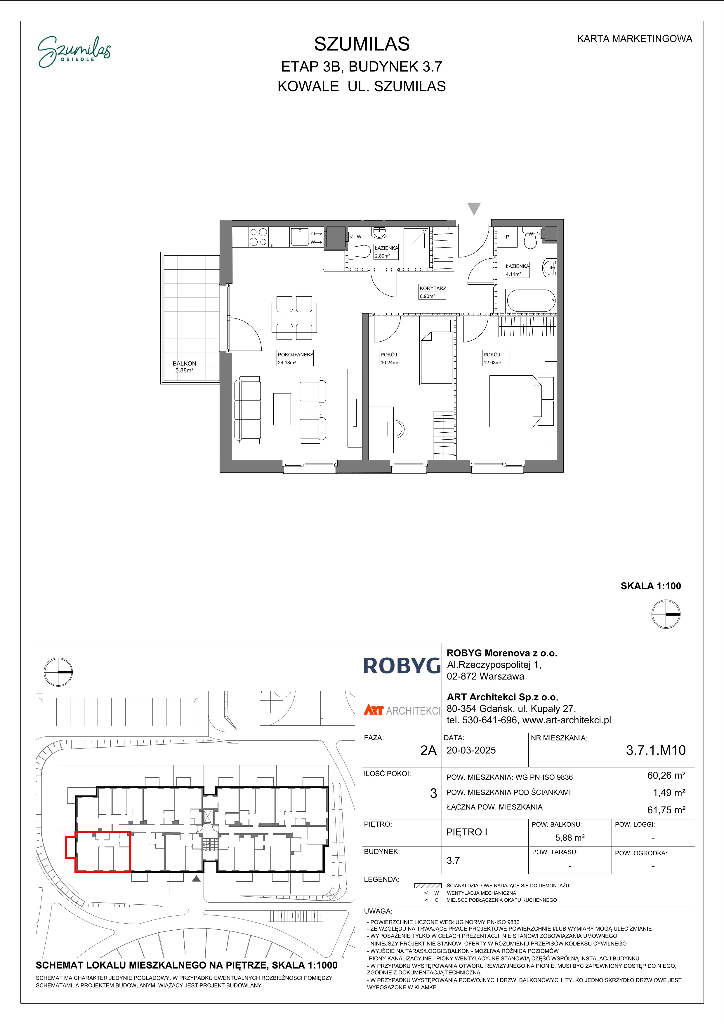 3 pokoje, mieszkanie 60,26 m², piętro 1, oferta nr 3.7.1M10, Szumilas, Kowale, ul. Magazynowa