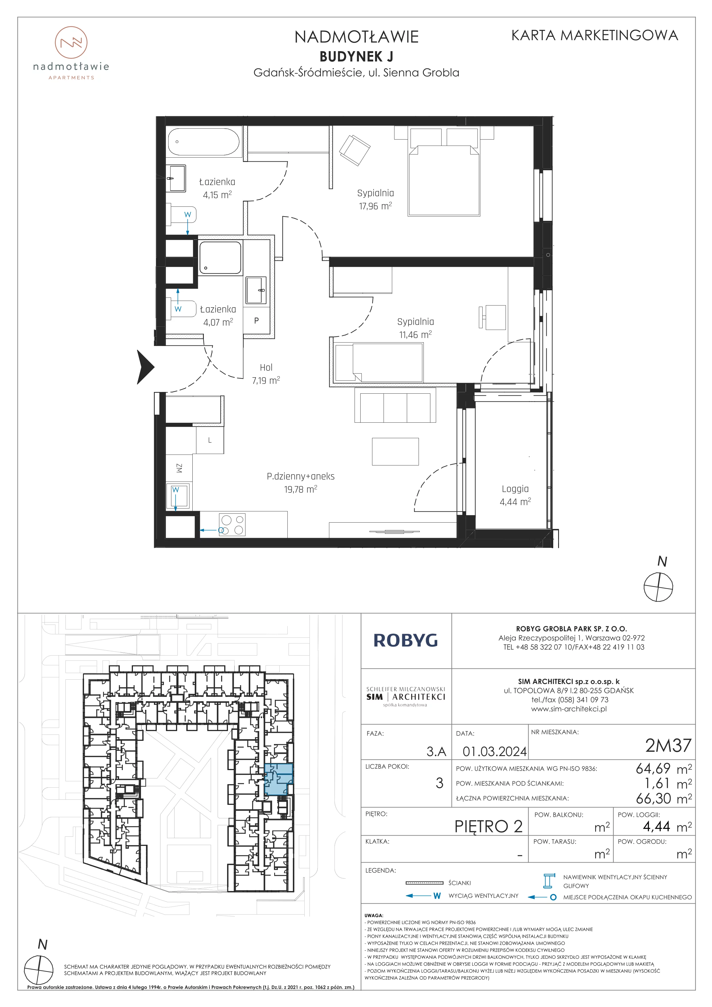 3 pokoje, mieszkanie 64,69 m², piętro 2, oferta nr J.2M37, Nadmotławie Apartments, Gdańsk, Śródmieście, ul. Sienna Grobla