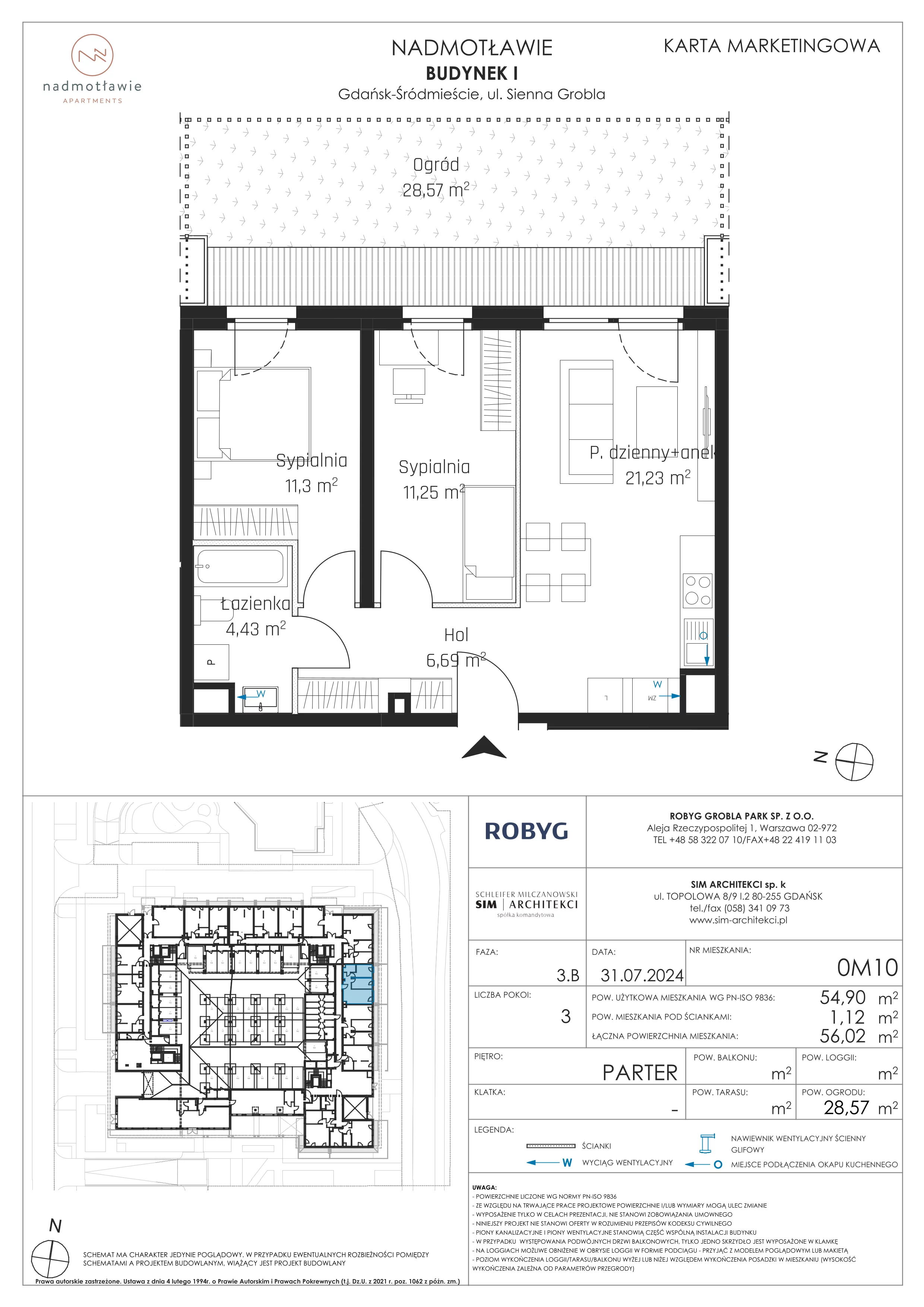3 pokoje, mieszkanie 54,90 m², parter, oferta nr I.0M10, Nadmotławie Apartments Budynek I, Gdańsk, Śródmieście, ul. Sienna Grobla