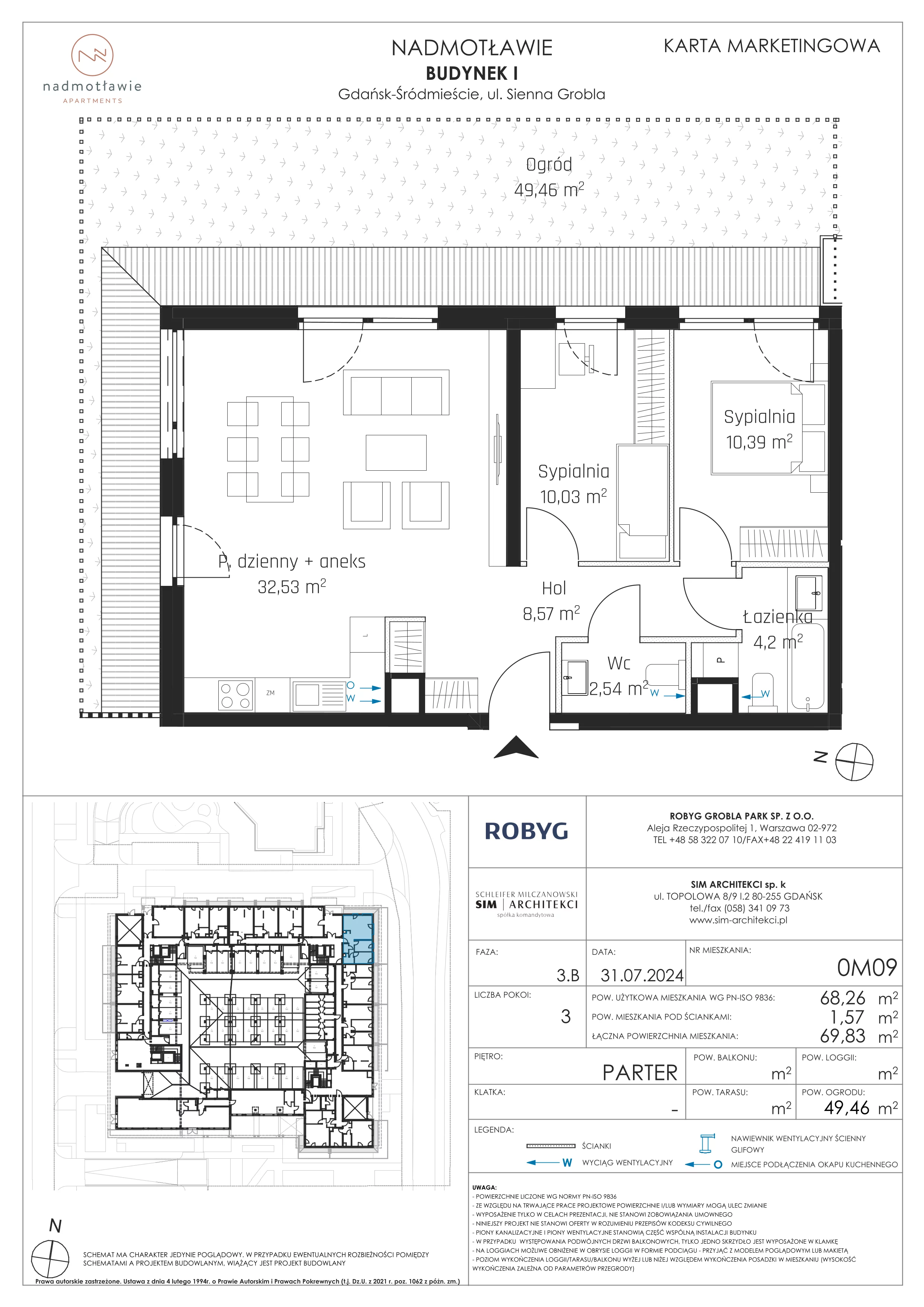 3 pokoje, mieszkanie 68,26 m², parter, oferta nr I.0M09, Nadmotławie Apartments Budynek I, Gdańsk, Śródmieście, ul. Sienna Grobla