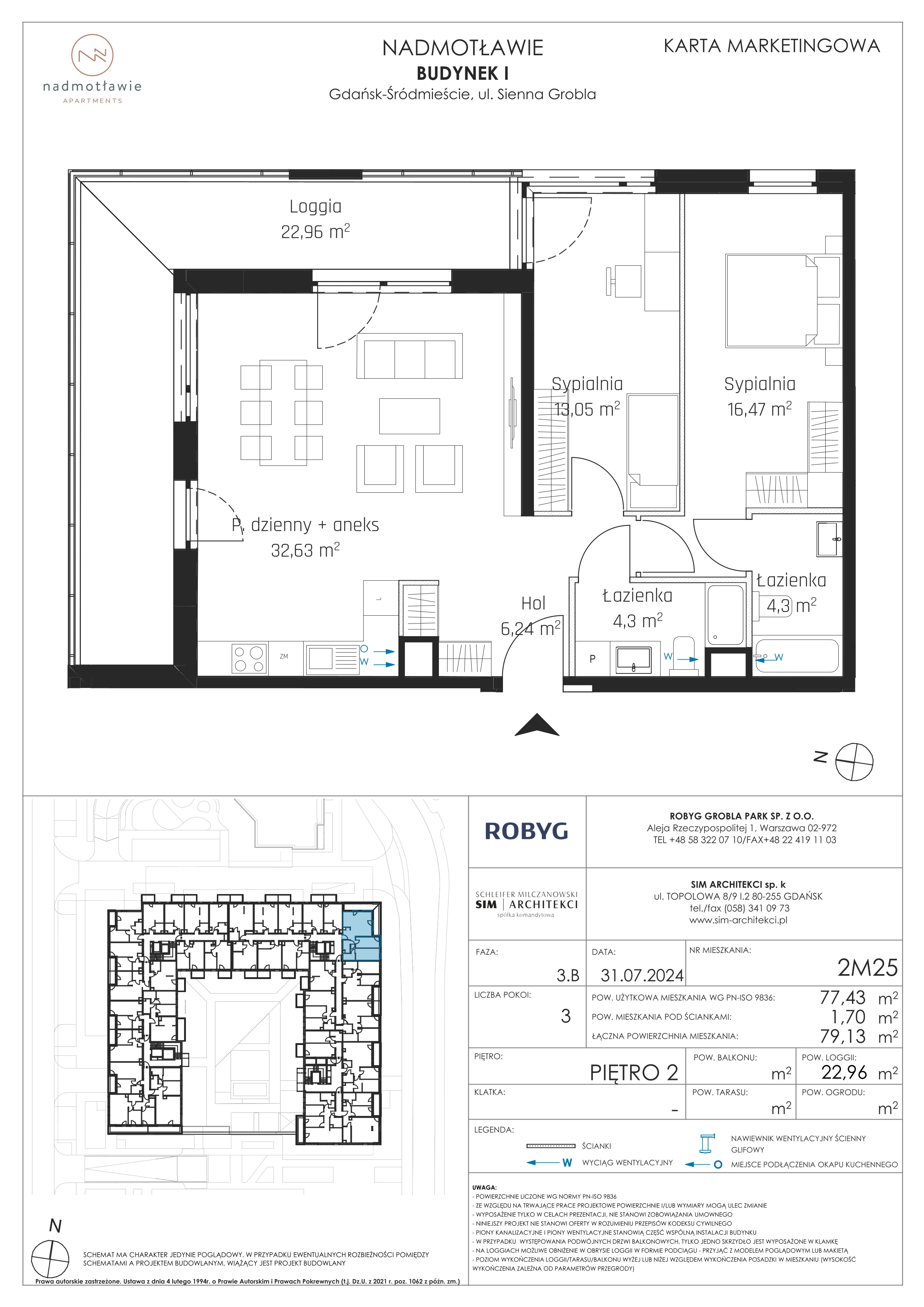 3 pokoje, mieszkanie 77,43 m², piętro 2, oferta nr I.2M25, Nadmotławie Apartments Budynek I, Gdańsk, Śródmieście, ul. Sienna Grobla