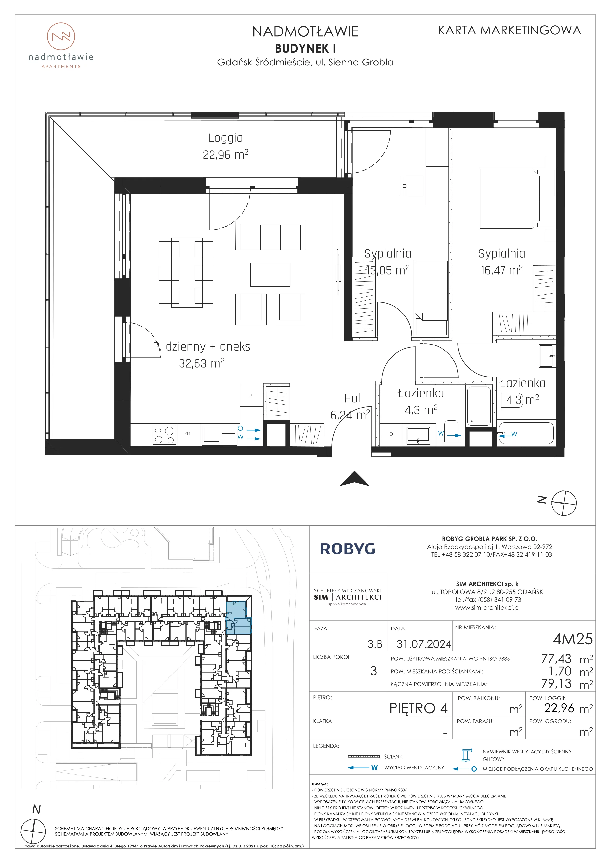 3 pokoje, mieszkanie 77,43 m², piętro 4, oferta nr I.4M25, Nadmotławie Apartments Budynek I, Gdańsk, Śródmieście, ul. Sienna Grobla