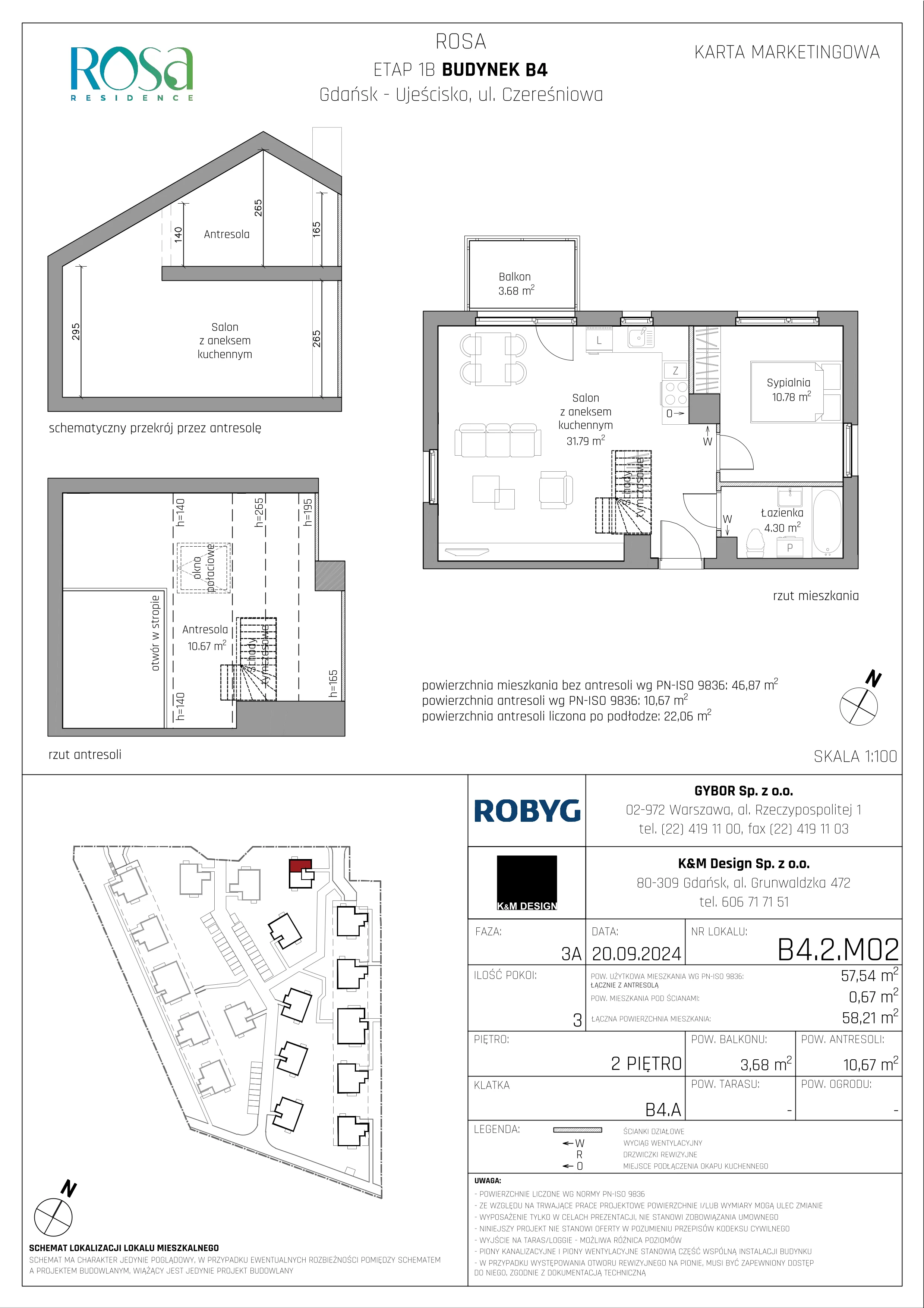 3 pokoje, mieszkanie 57,54 m², piętro 2, oferta nr B4.2M02, ROSA Residence, Gdańsk, Ujeścisko-Łostowice, Ujeścisko, ul. Śliwkowa