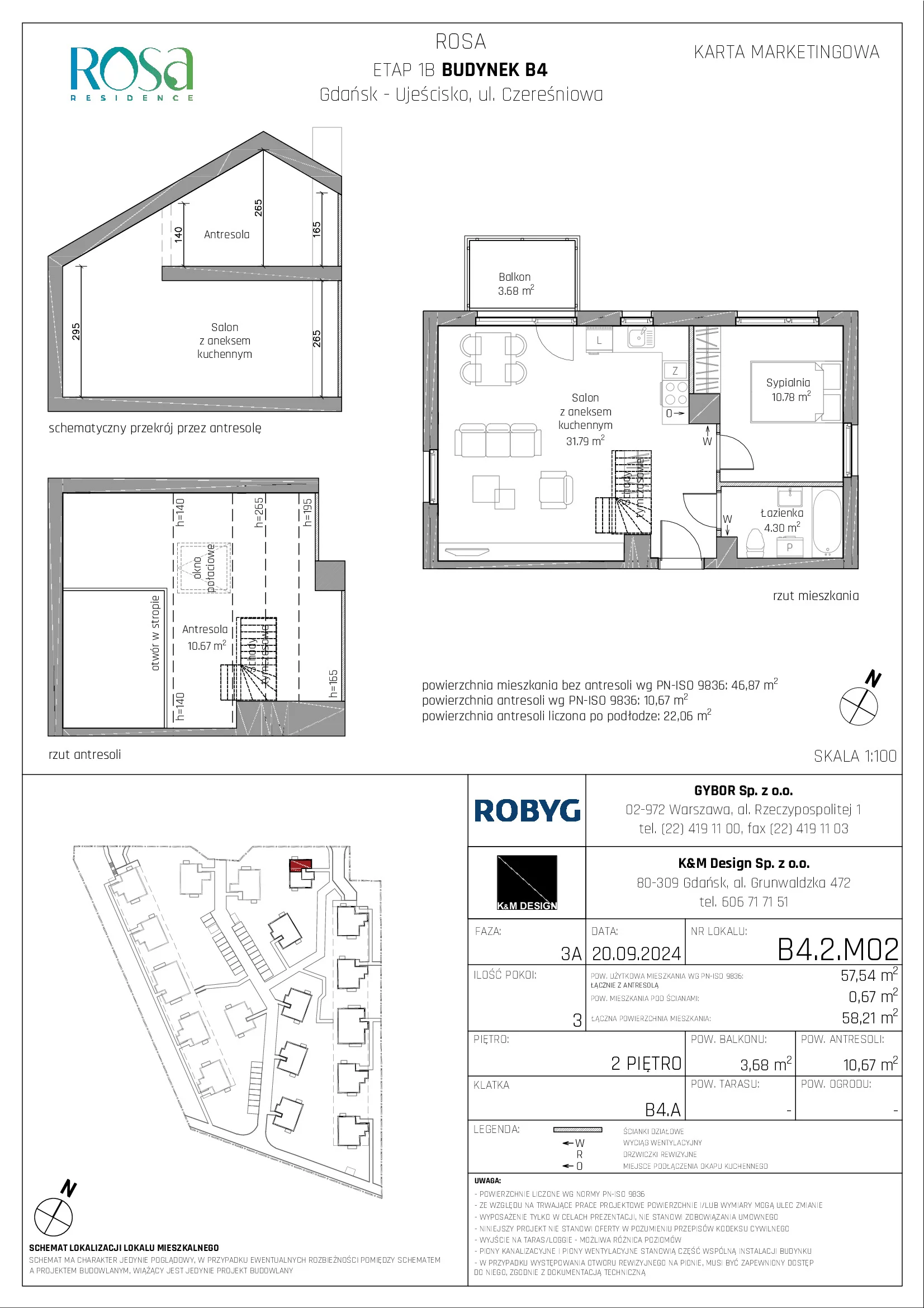 Mieszkanie 57,54 m², piętro 2, oferta nr B4.2M02, ROSA Residence, Gdańsk, Ujeścisko-Łostowice, Ujeścisko, ul. Śliwkowa