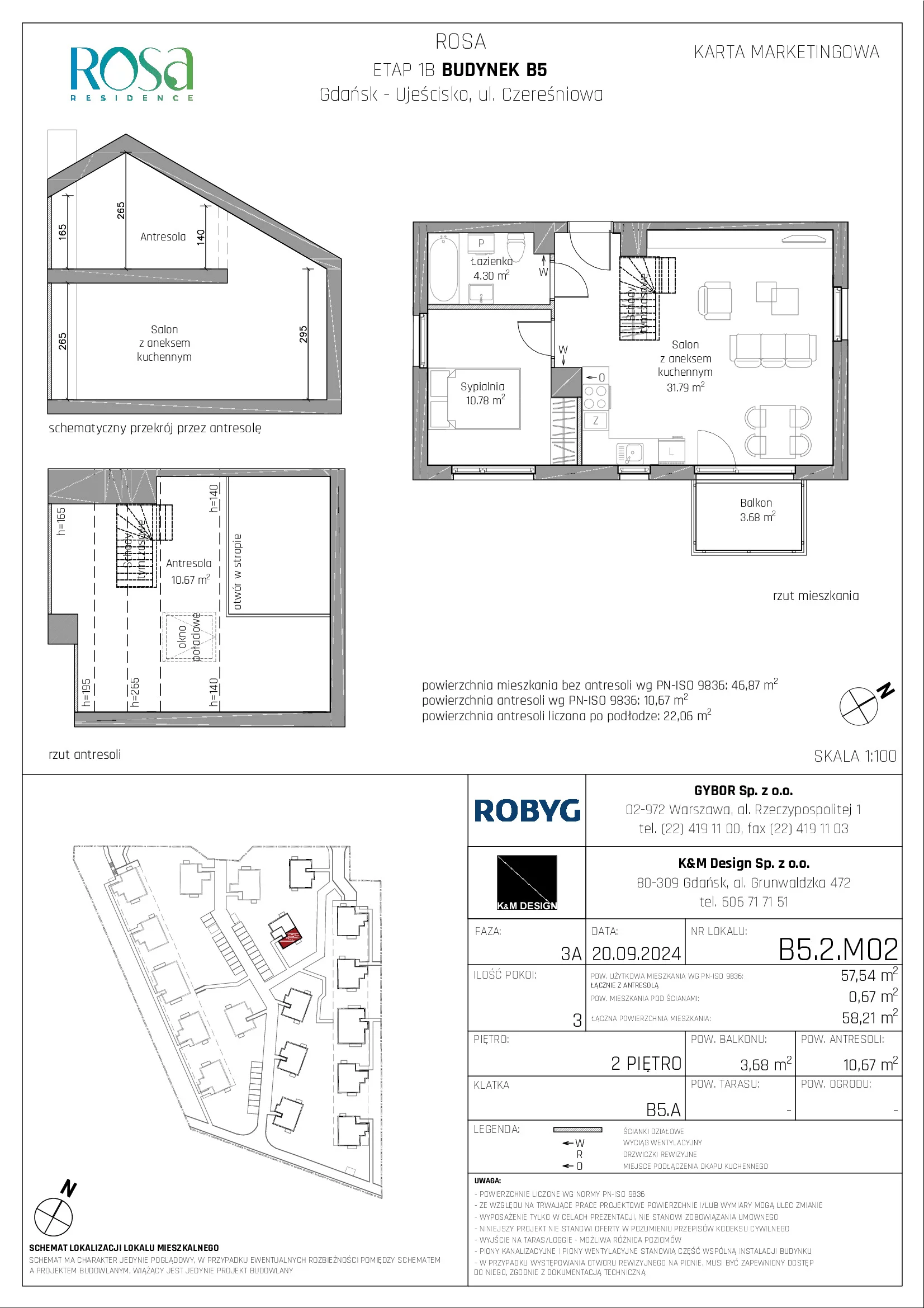 Mieszkanie 57,54 m², piętro 2, oferta nr B5.2M02, ROSA Residence, Gdańsk, Ujeścisko-Łostowice, Ujeścisko, ul. Śliwkowa