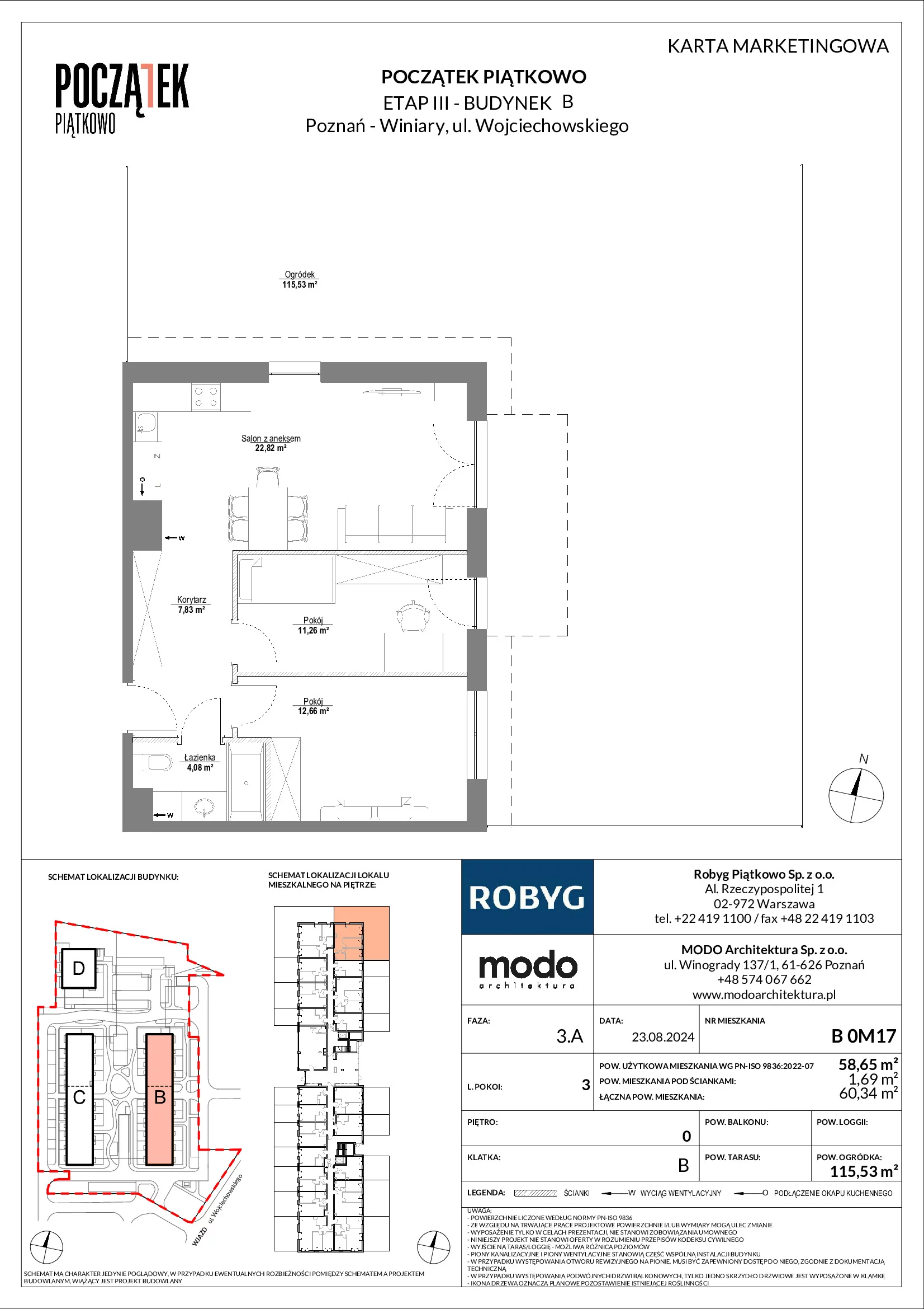 Mieszkanie 58,65 m², parter, oferta nr B.0M17, Początek Piątkowo, Poznań, Piątkowo, ul. Wojciechowskiego