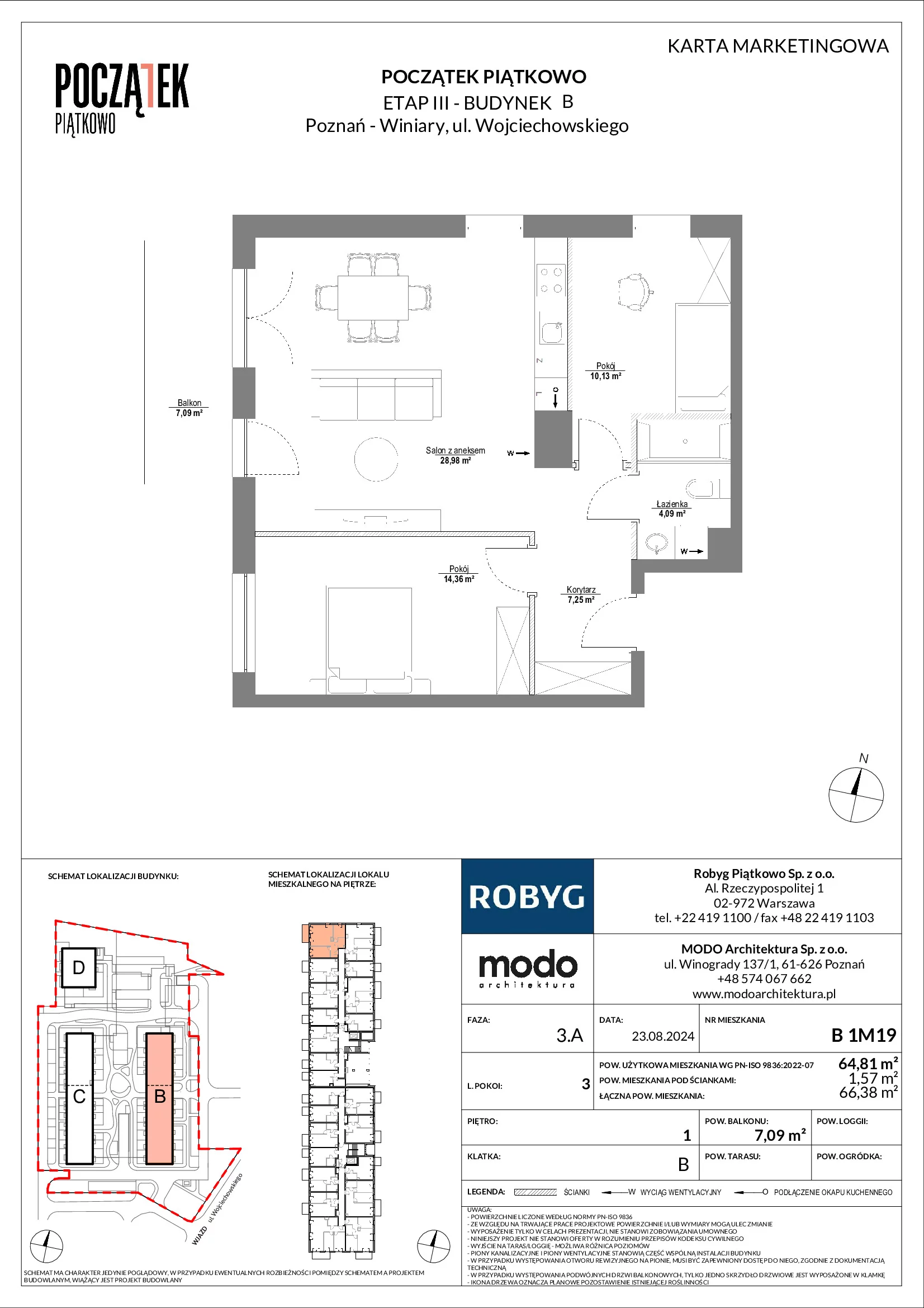 Mieszkanie 64,81 m², piętro 1, oferta nr B.1M19, Początek Piątkowo, Poznań, Piątkowo, ul. Wojciechowskiego