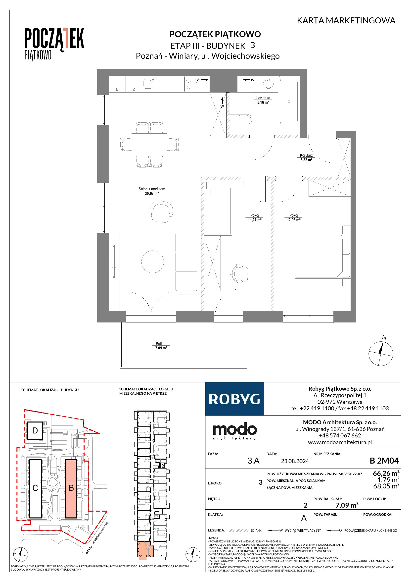 Mieszkanie 66,26 m², piętro 2, oferta nr B.2M04, Początek Piątkowo, Poznań, Piątkowo, ul. Wojciechowskiego