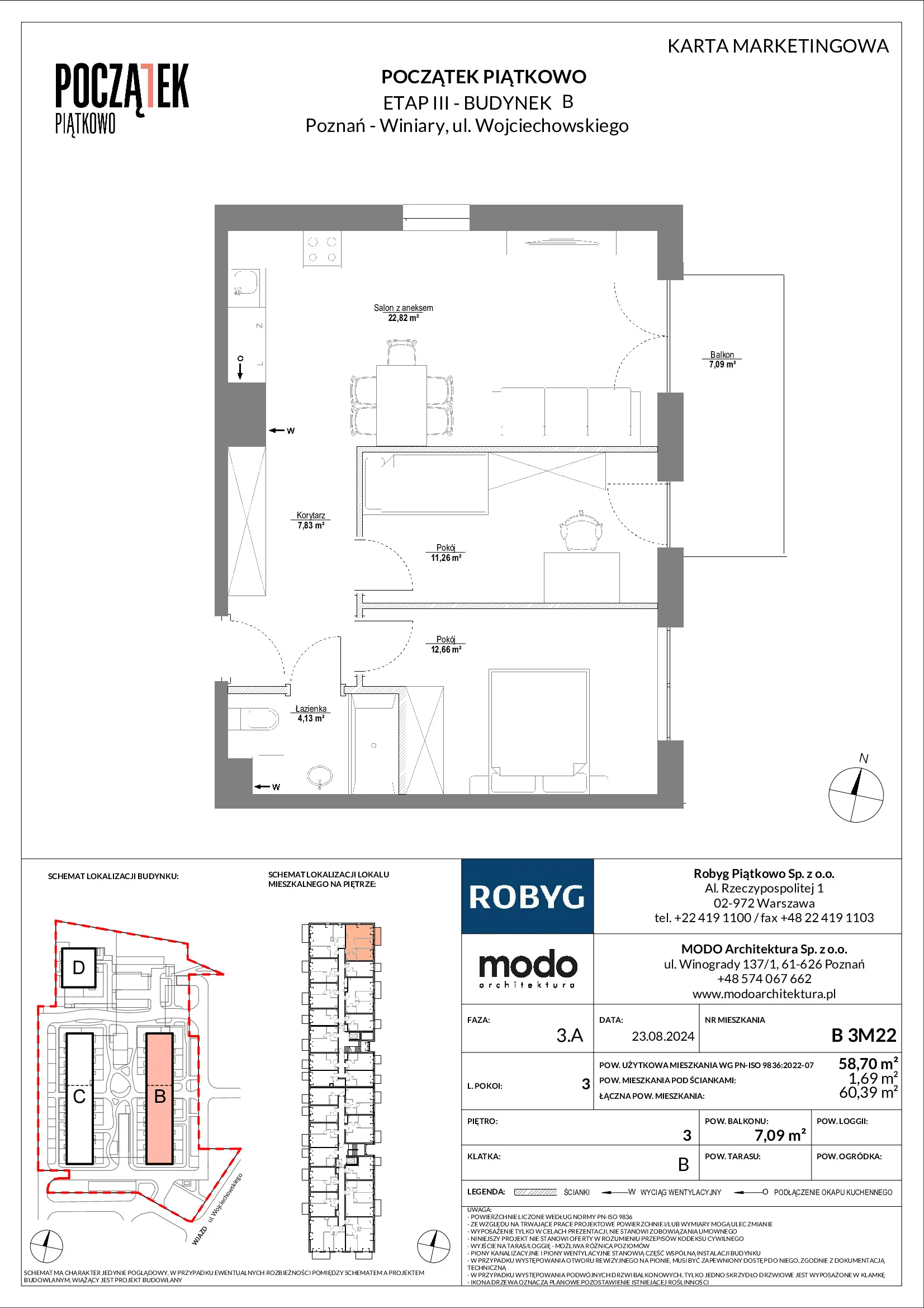 Mieszkanie 58,70 m², piętro 3, oferta nr B.3M22, Początek Piątkowo, Poznań, Piątkowo, ul. Wojciechowskiego