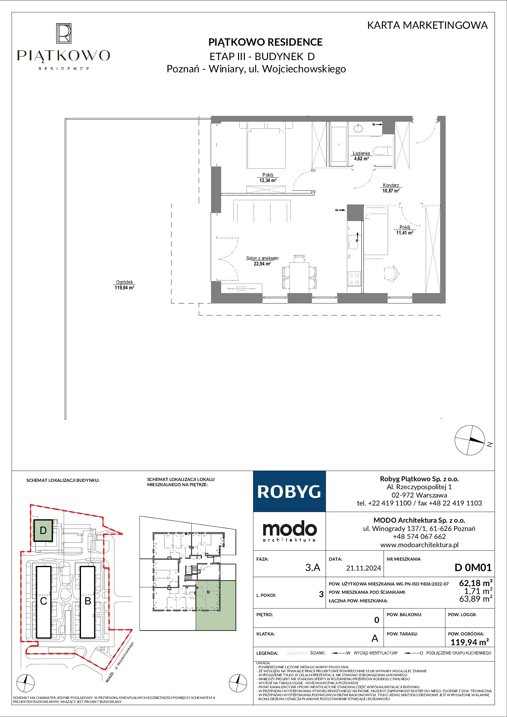 Mieszkanie 62,18 m², parter, oferta nr D.0M01, Piątkowo Residence, Poznań, Piątkowo, Piątkowo, ul. Wojciechowskiego