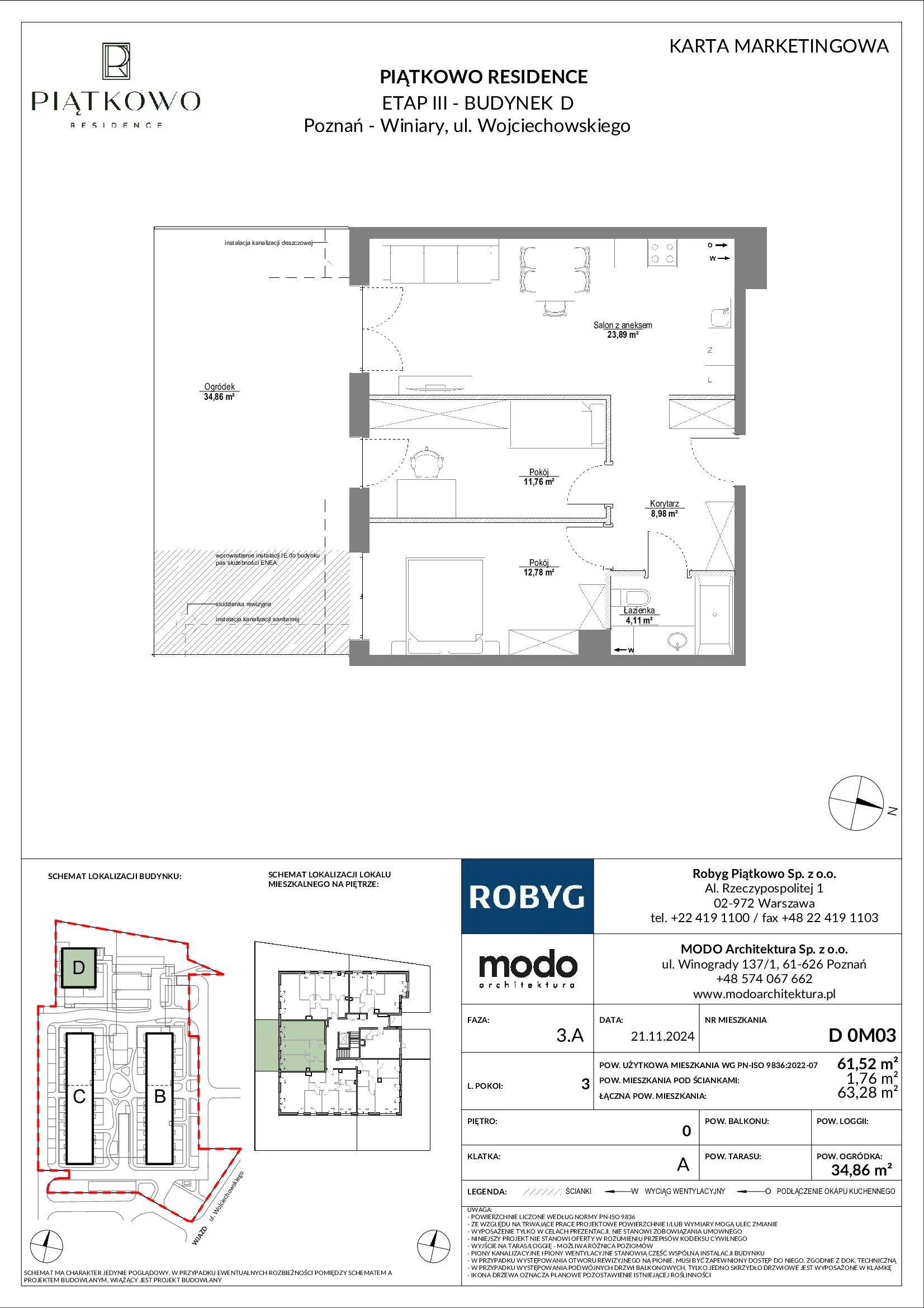 Mieszkanie 61,52 m², parter, oferta nr D.0M03, Piątkowo Residence, Poznań, Piątkowo, Piątkowo, ul. Wojciechowskiego