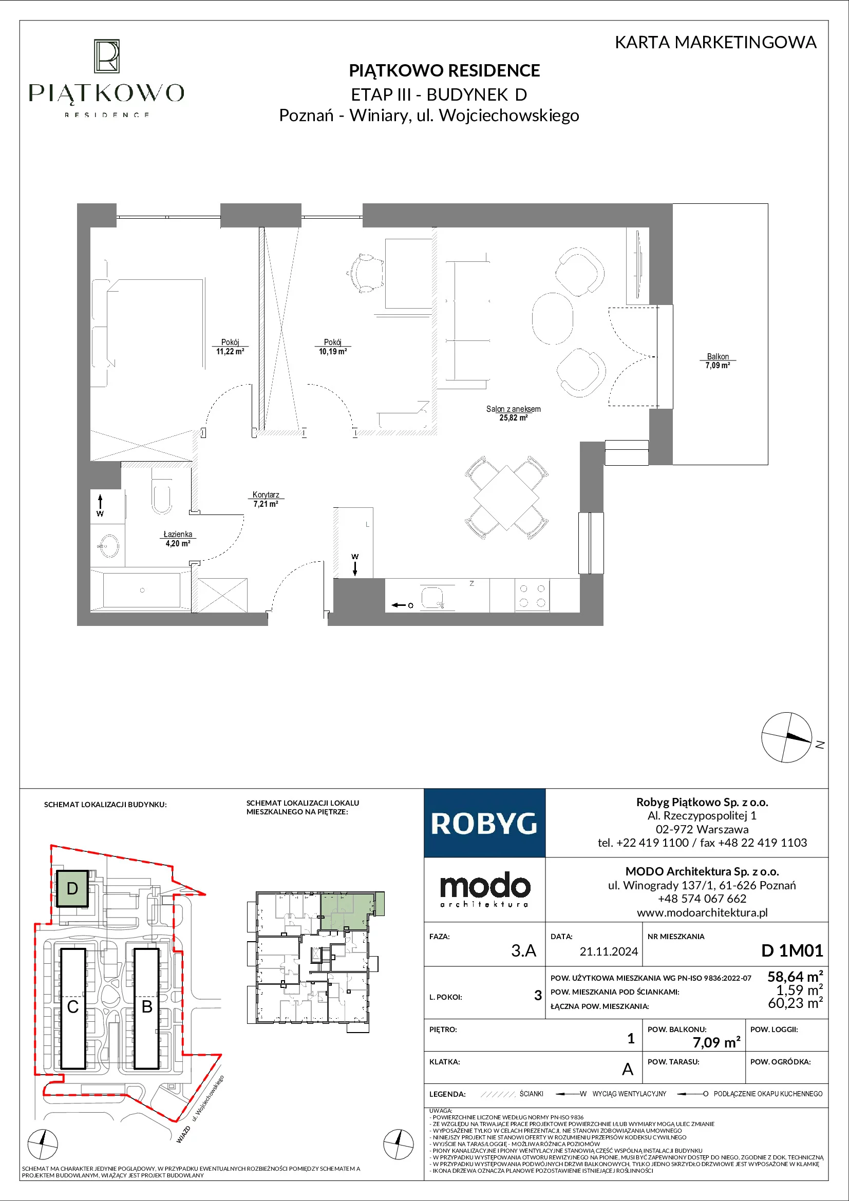 Mieszkanie 58,64 m², piętro 1, oferta nr D.1M01, Piątkowo Residence, Poznań, Piątkowo, Piątkowo, ul. Wojciechowskiego