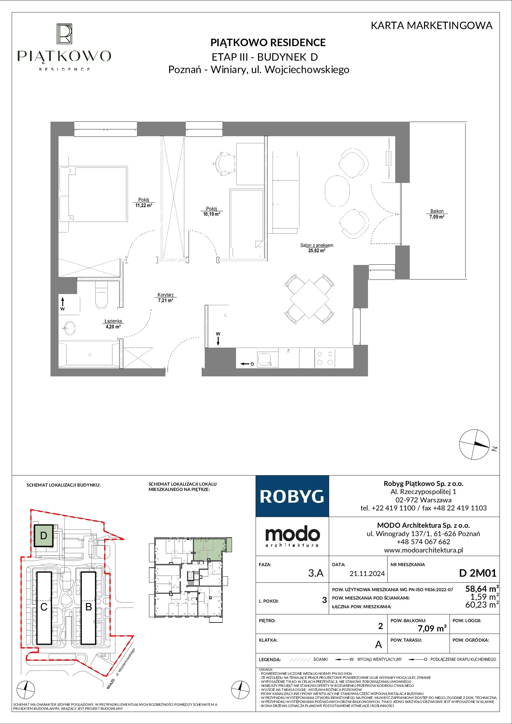 Mieszkanie 58,64 m², piętro 2, oferta nr D.2M01, Piątkowo Residence, Poznań, Piątkowo, Piątkowo, ul. Wojciechowskiego