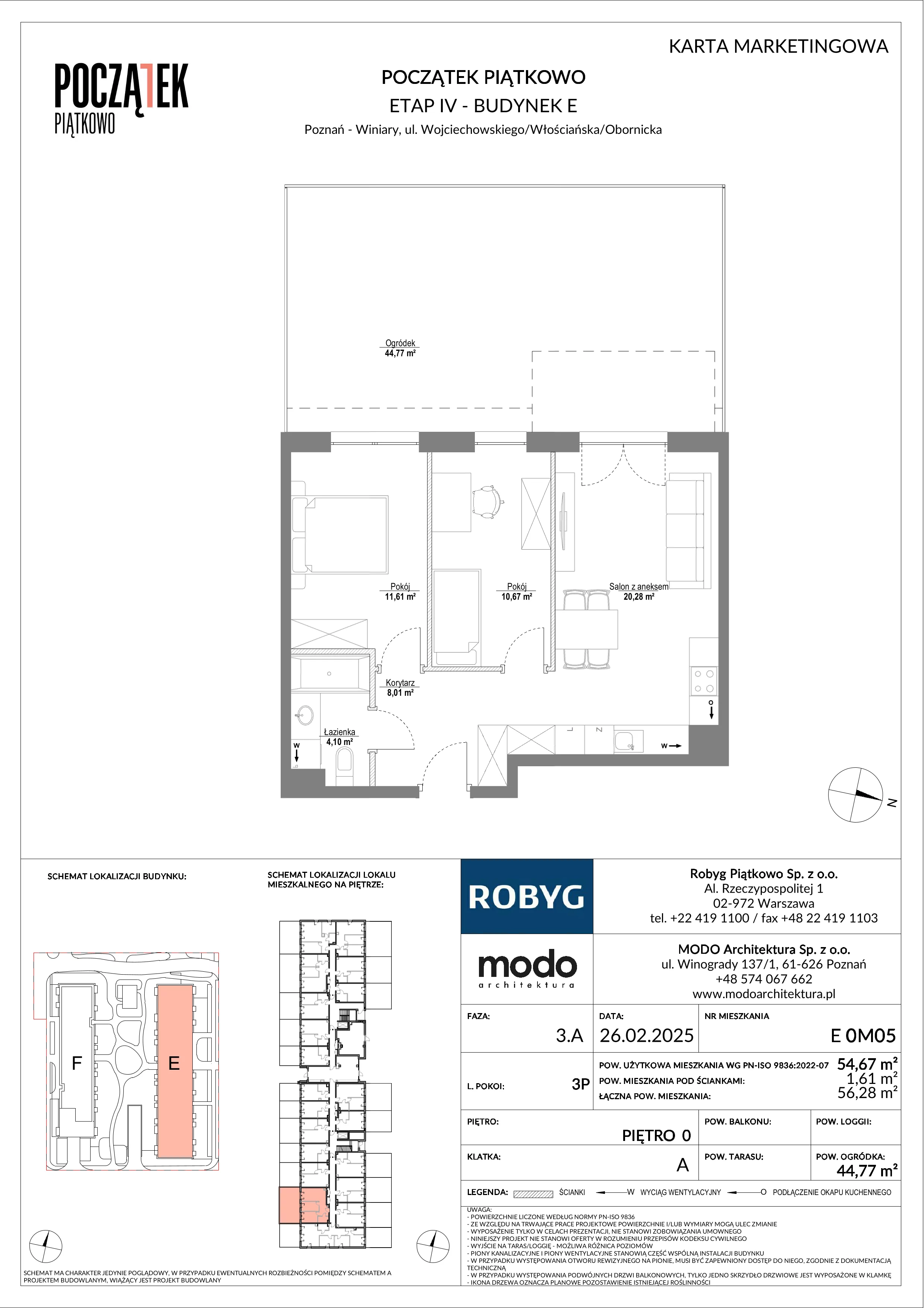 3 pokoje, mieszkanie 54,67 m², parter, oferta nr E.0M05, Początek Piątkowo Budynek E, Poznań, Piątkowo, ul. Wojciechowskiego