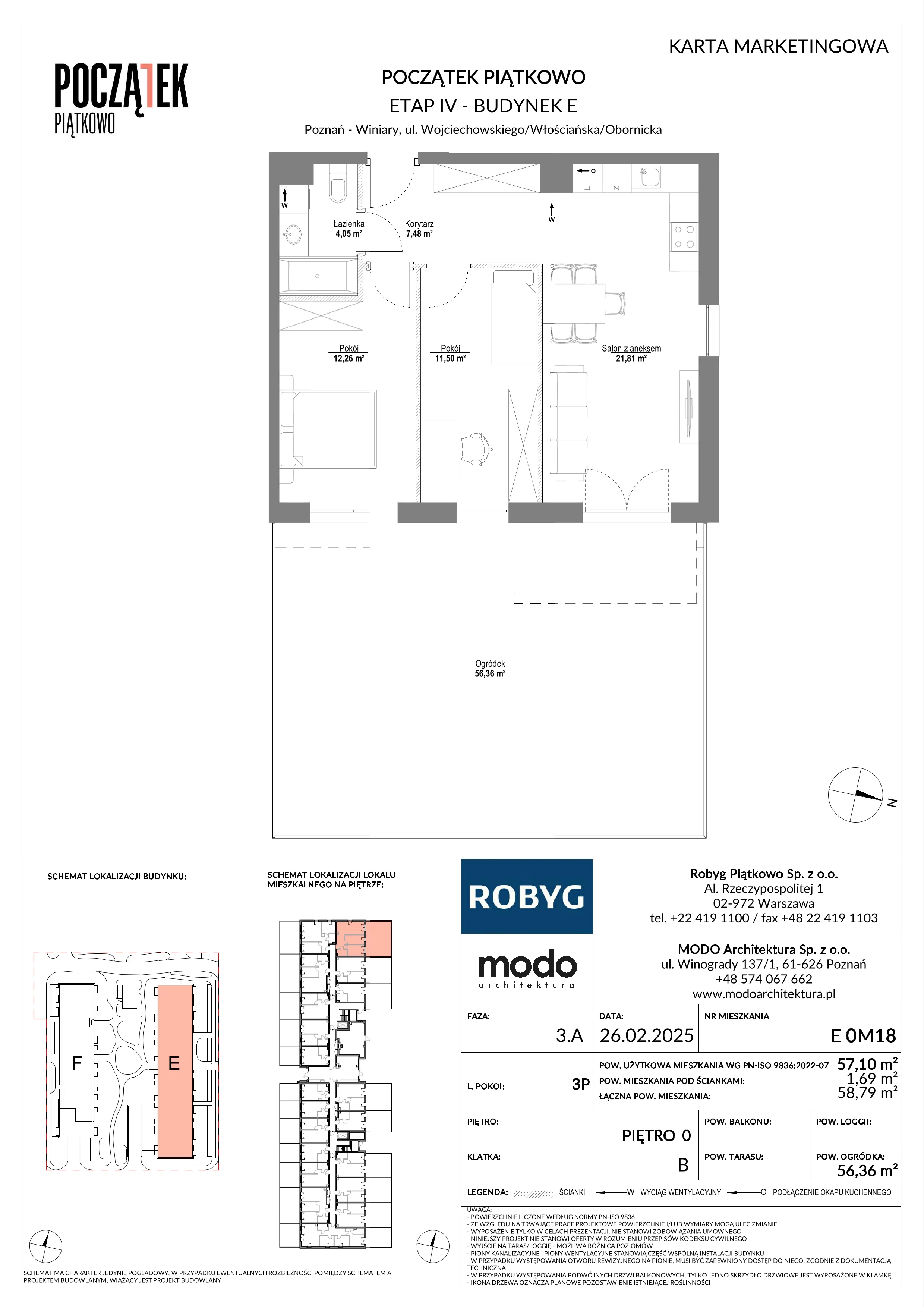 3 pokoje, mieszkanie 57,10 m², parter, oferta nr E.0M18, Początek Piątkowo Budynek E, Poznań, Piątkowo, ul. Wojciechowskiego