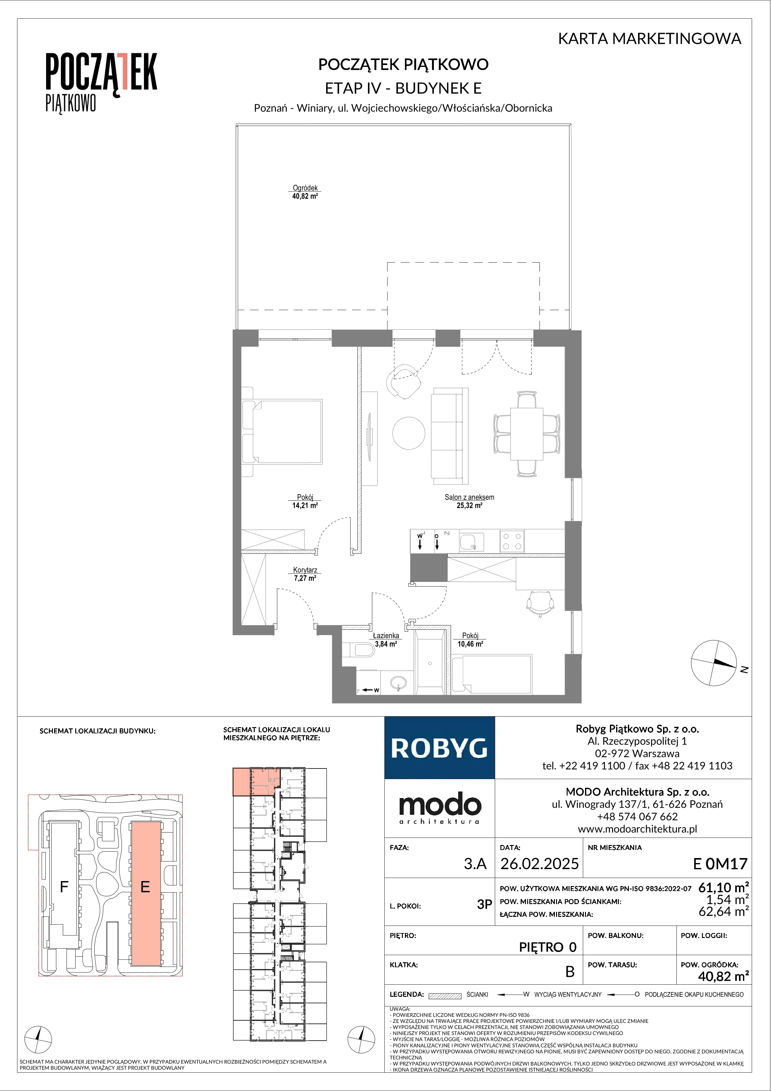 3 pokoje, mieszkanie 61,10 m², parter, oferta nr E.0M17, Początek Piątkowo Budynek E, Poznań, Piątkowo, ul. Wojciechowskiego