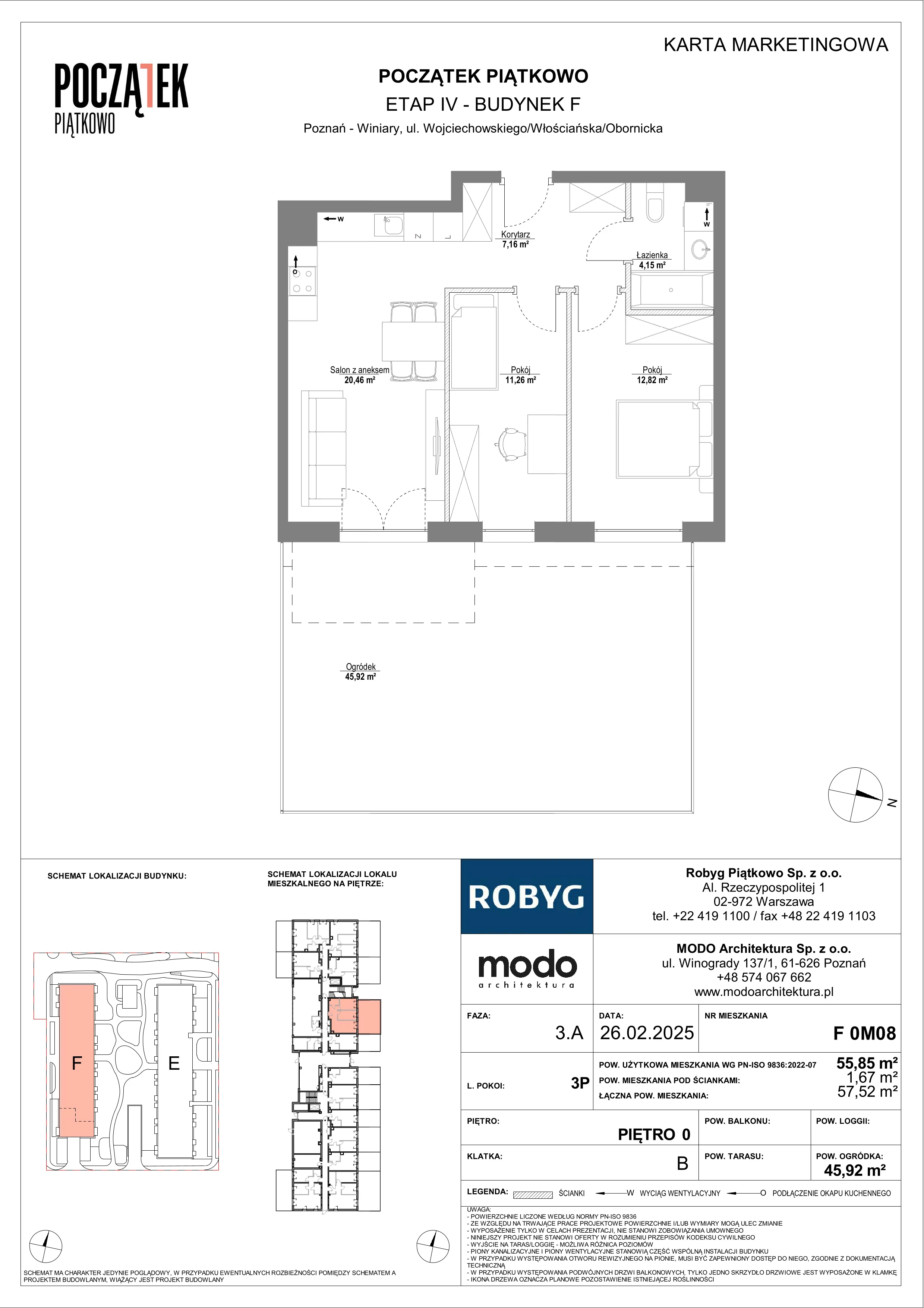 3 pokoje, mieszkanie 55,85 m², parter, oferta nr F.0M08, Początek Piątkowo Budynek F, Poznań, Piątkowo, ul. Wojciechowskiego