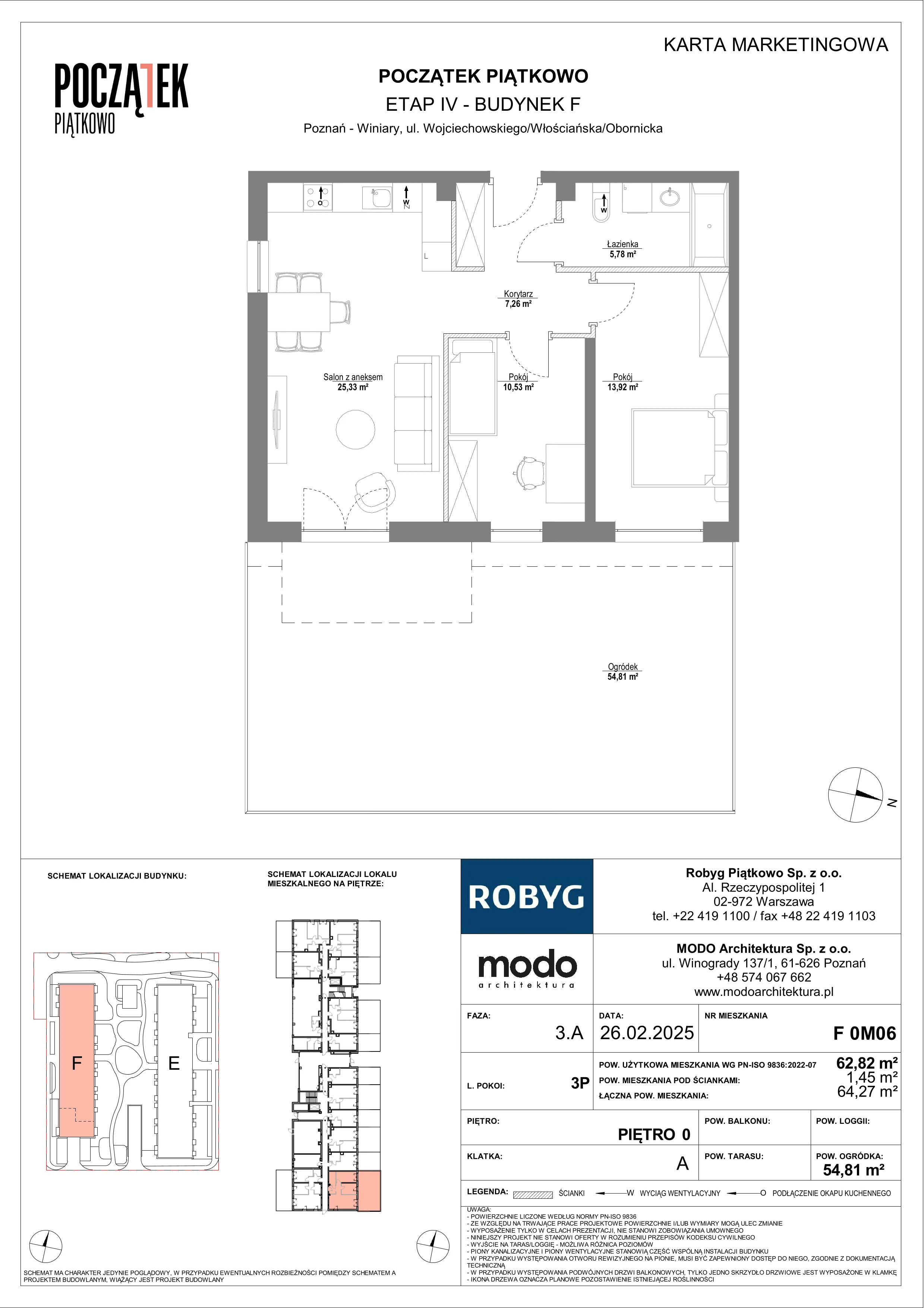 3 pokoje, mieszkanie 62,82 m², parter, oferta nr F.0M06, Początek Piątkowo Budynek F, Poznań, Piątkowo, ul. Wojciechowskiego