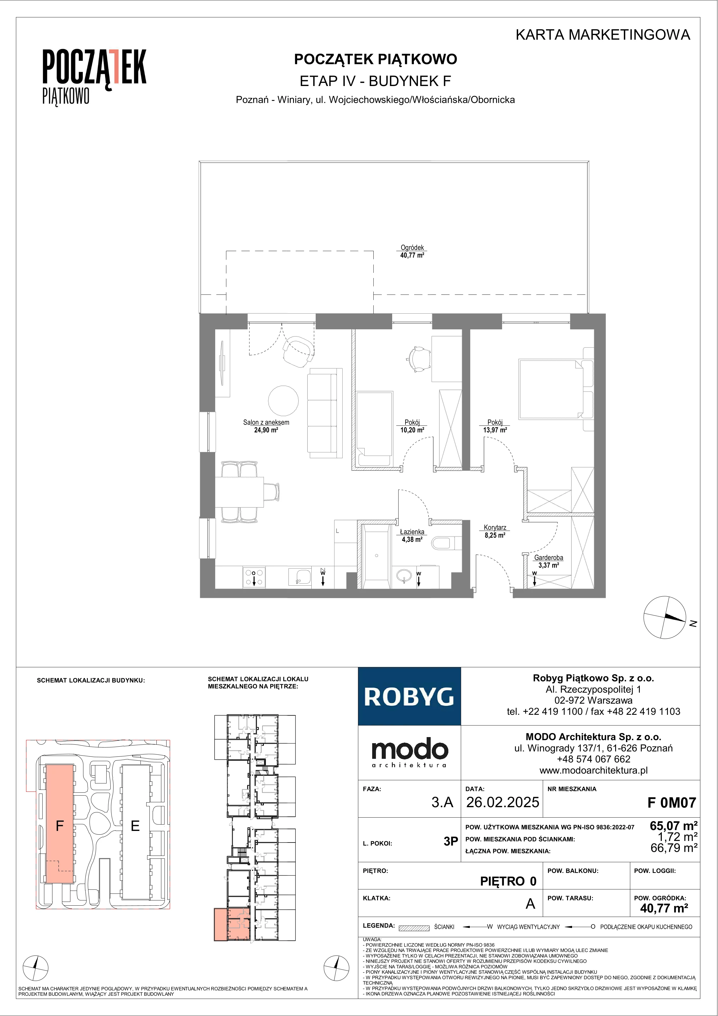 3 pokoje, mieszkanie 65,07 m², parter, oferta nr F.0M07, Początek Piątkowo Budynek F, Poznań, Piątkowo, ul. Wojciechowskiego
