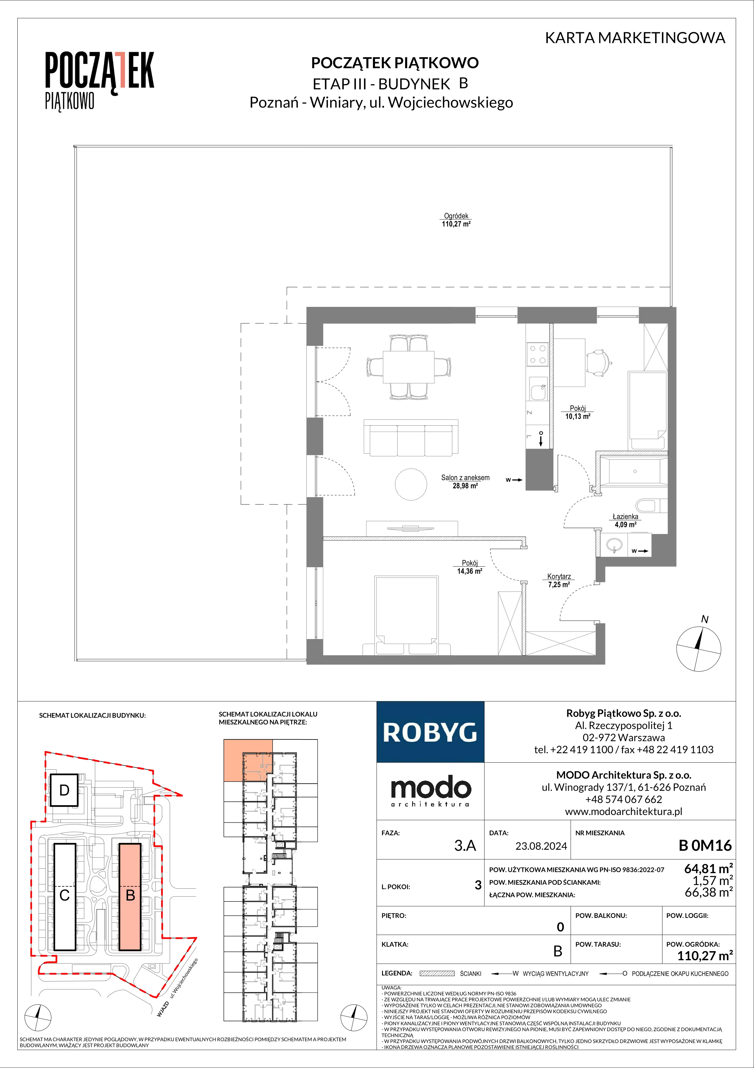 3 pokoje, mieszkanie 64,81 m², parter, oferta nr B.0M16, Początek Piątkowo, Poznań, Piątkowo, ul. Wojciechowskiego