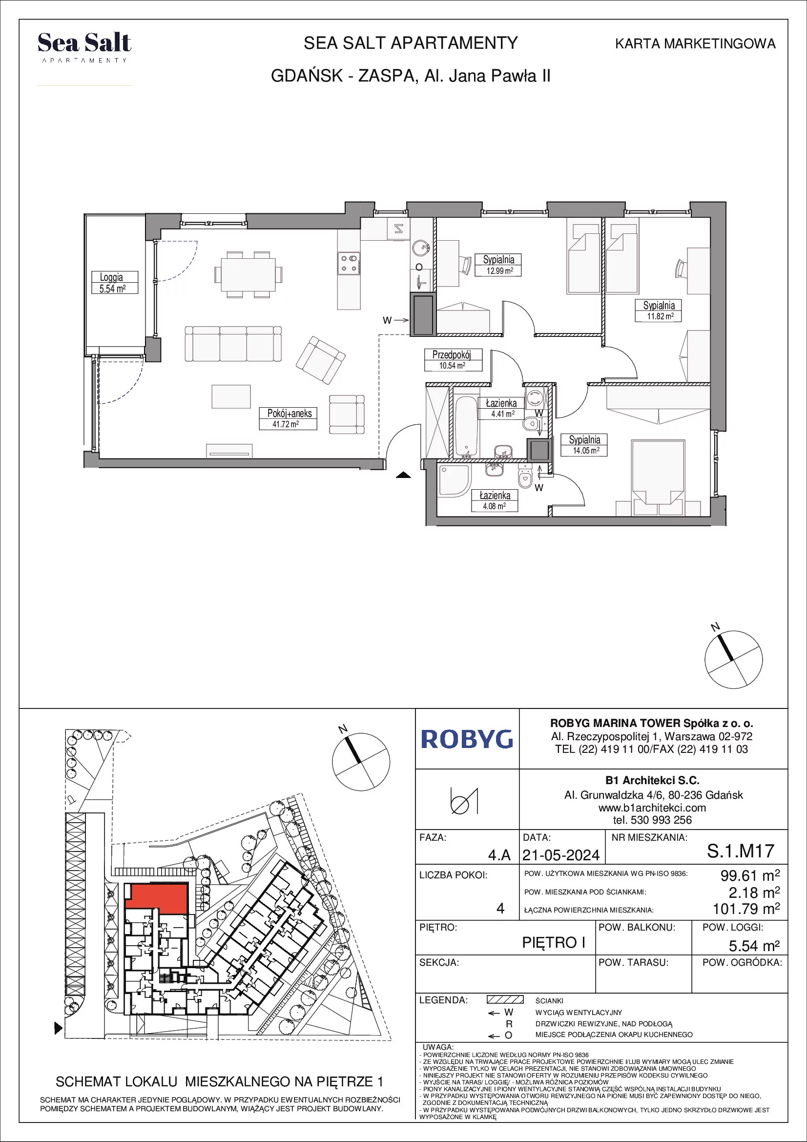Mieszkanie 99,61 m², piętro 1, oferta nr S.1M17, Sea Salt, Gdańsk, Zaspa, Al. Jana Pawła II 20