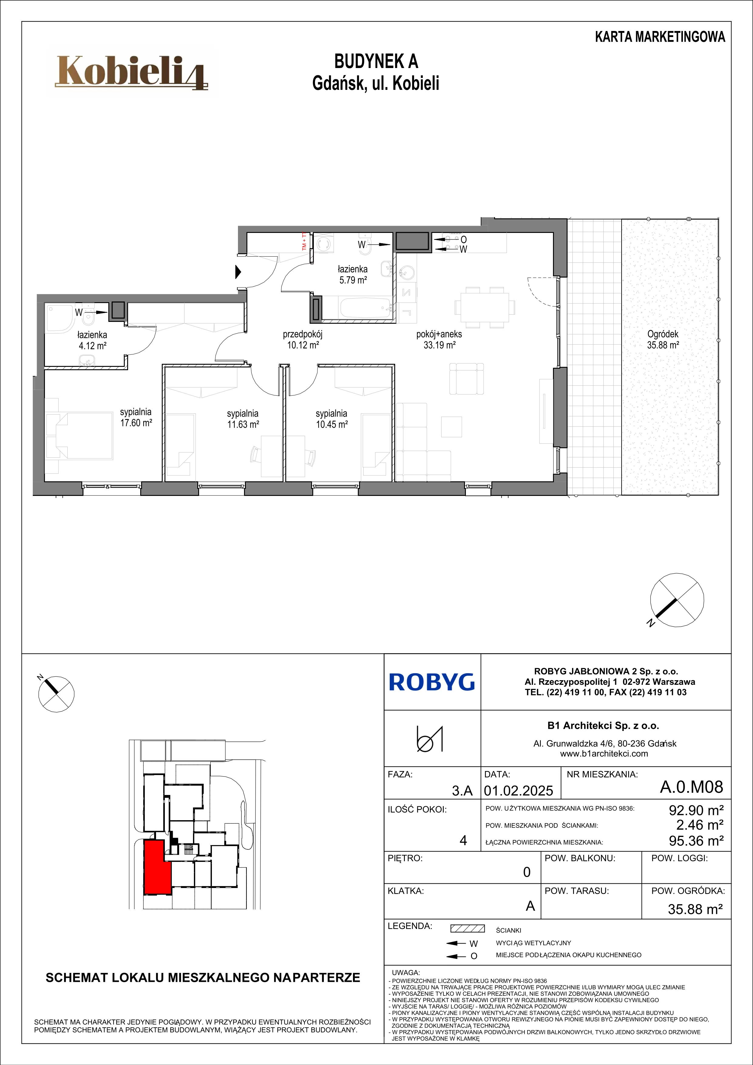 4 pokoje, mieszkanie 92,90 m², parter, oferta nr A.0M08, KOBIELI 4, Gdańsk, Brzeźno, ul. Bogumiła Kobieli / Gdańska