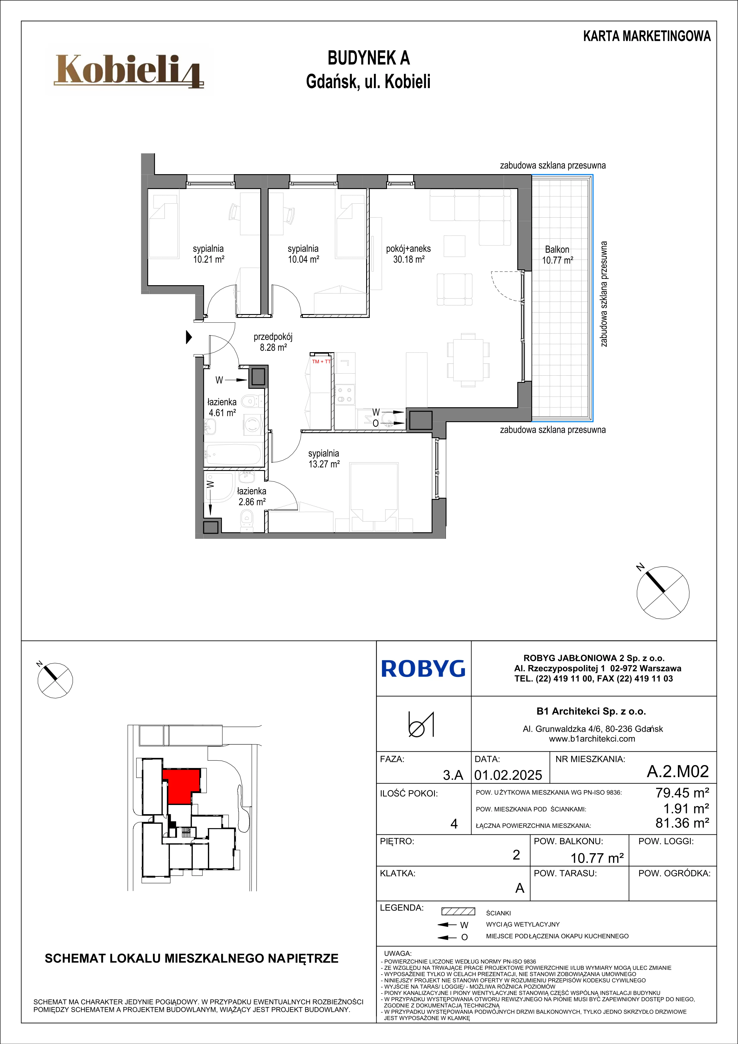 4 pokoje, mieszkanie 79,45 m², piętro 2, oferta nr A.2M02, KOBIELI 4, Gdańsk, Brzeźno, ul. Bogumiła Kobieli / Gdańska