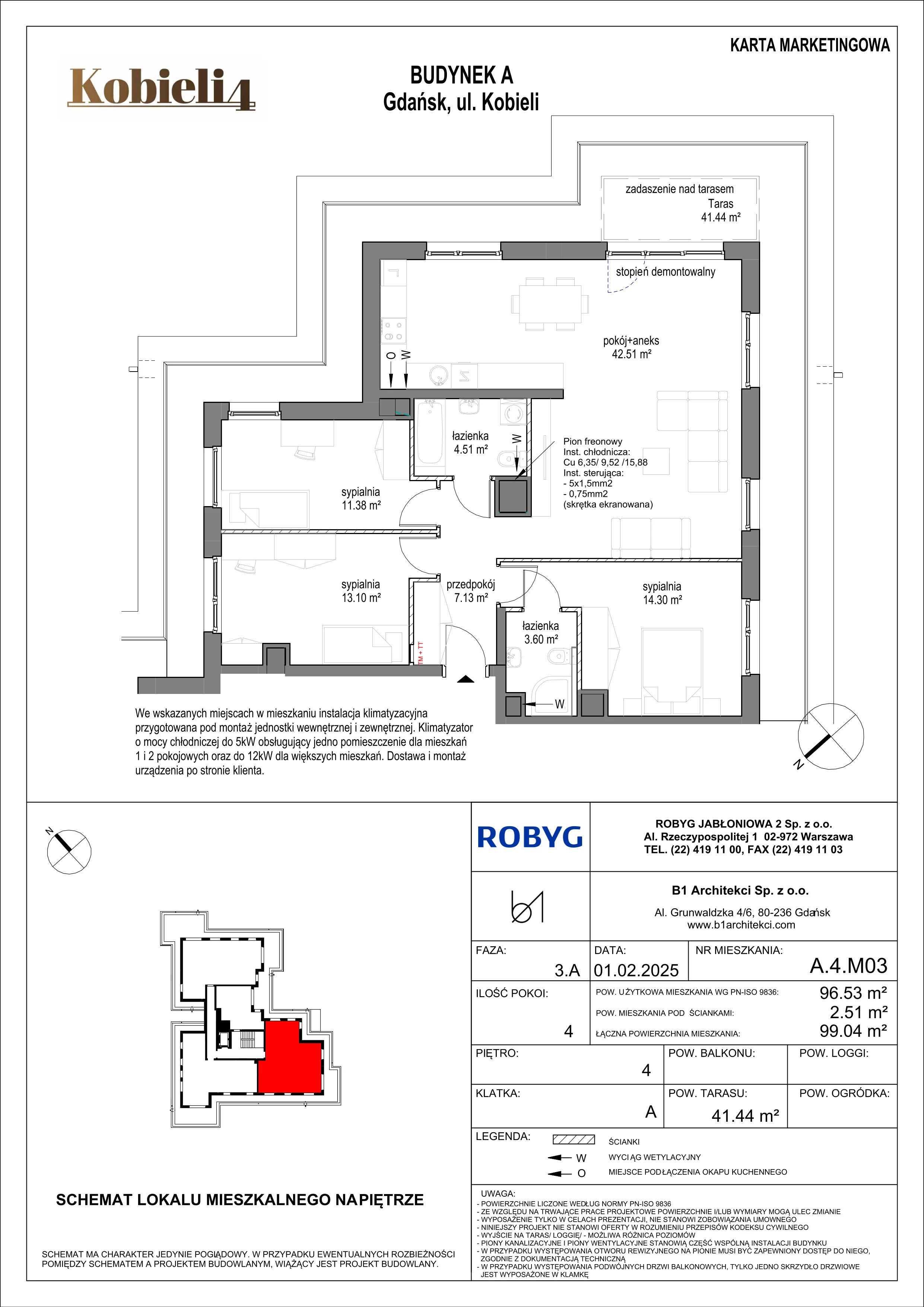 4 pokoje, mieszkanie 96,53 m², piętro 4, oferta nr A.4M03, KOBIELI 4, Gdańsk, Brzeźno, ul. Bogumiła Kobieli / Gdańska