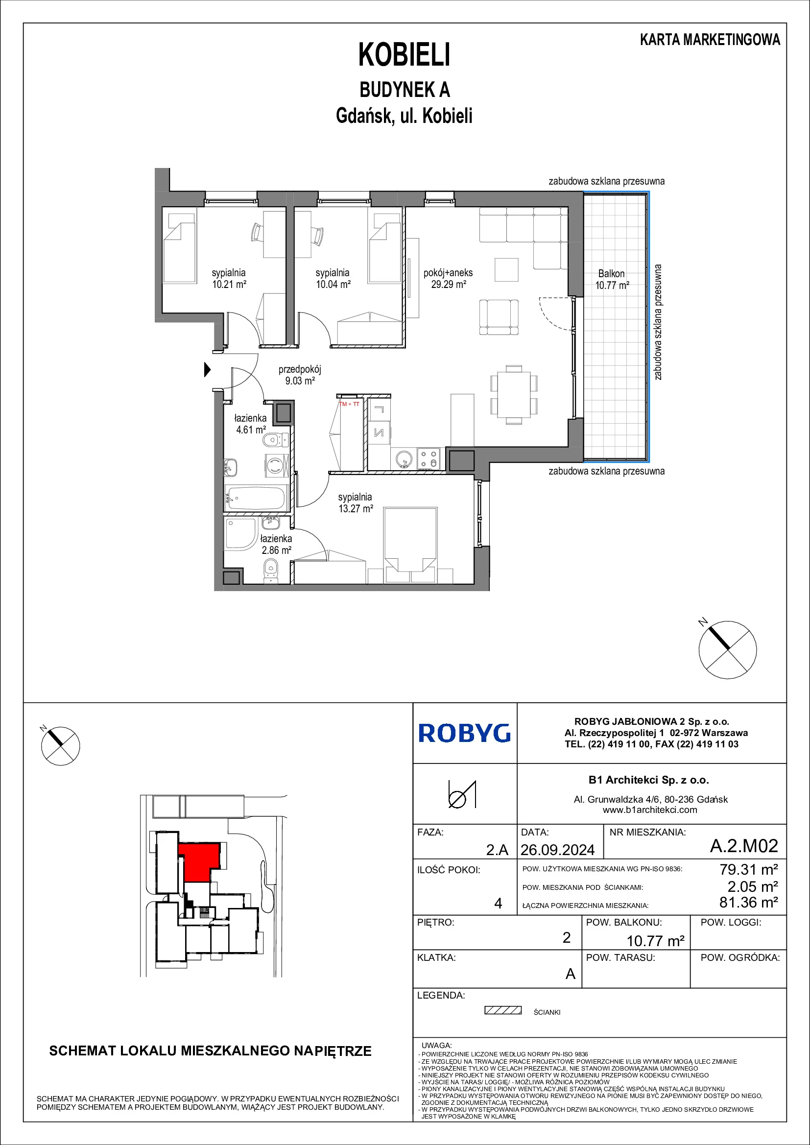 Mieszkanie 79,31 m², piętro 2, oferta nr A.2M02, KOBIELI 4, Gdańsk, Brzeźno, ul. Bogumiła Kobieli / Gdańska