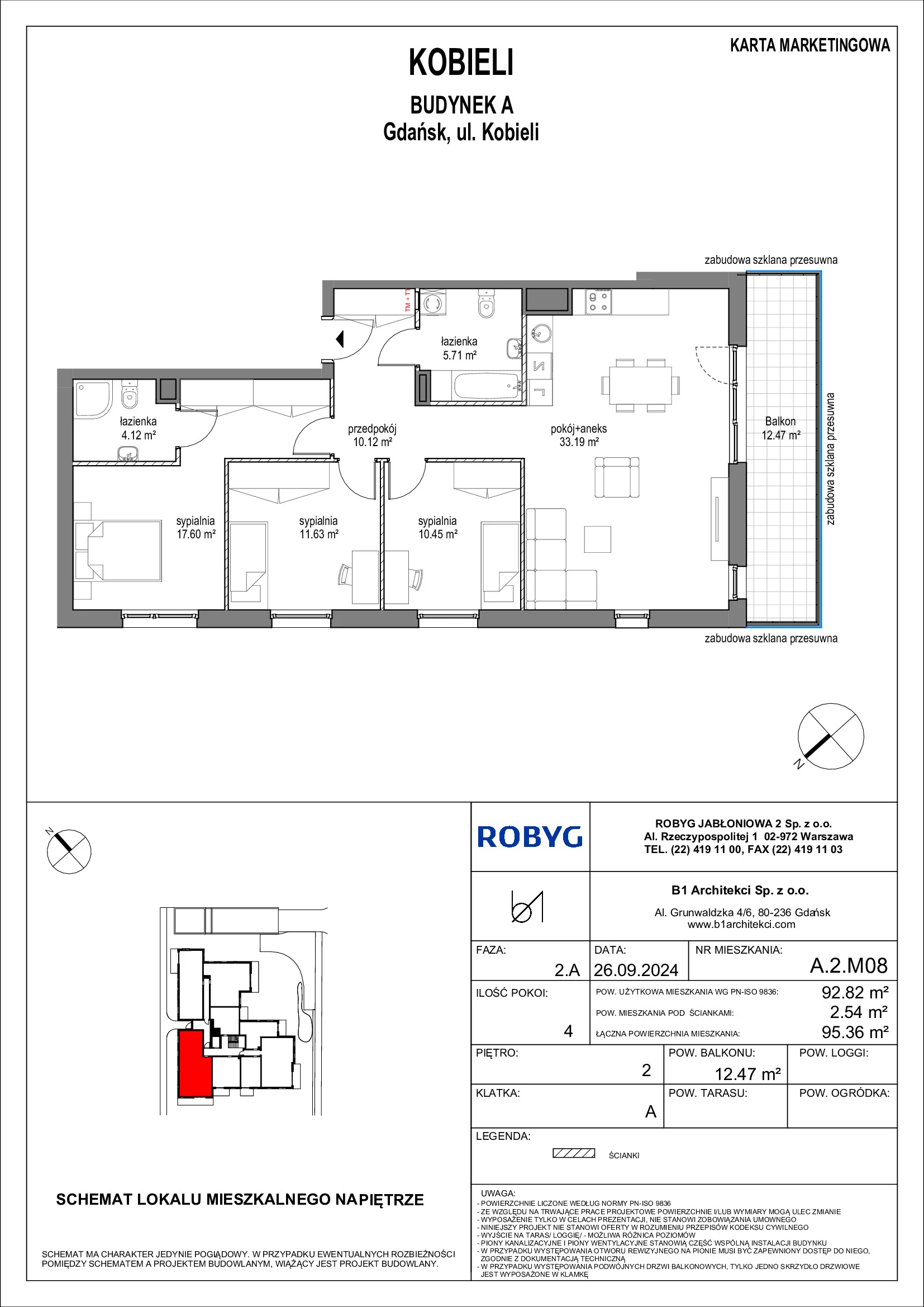 Mieszkanie 92,82 m², piętro 2, oferta nr A.2M08, KOBIELI 4, Gdańsk, Brzeźno, ul. Bogumiła Kobieli / Gdańska