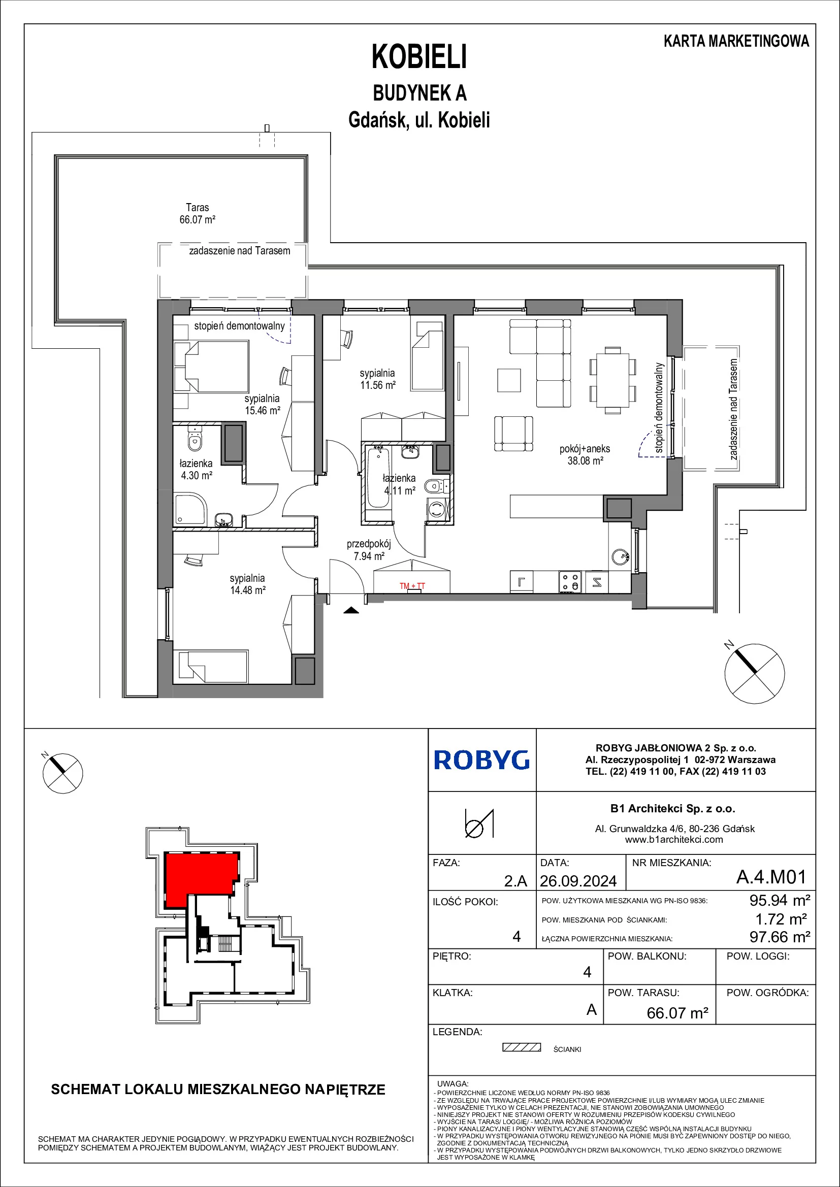 Mieszkanie 95,94 m², piętro 4, oferta nr A.4M01, KOBIELI 4, Gdańsk, Brzeźno, ul. Bogumiła Kobieli / Gdańska-idx